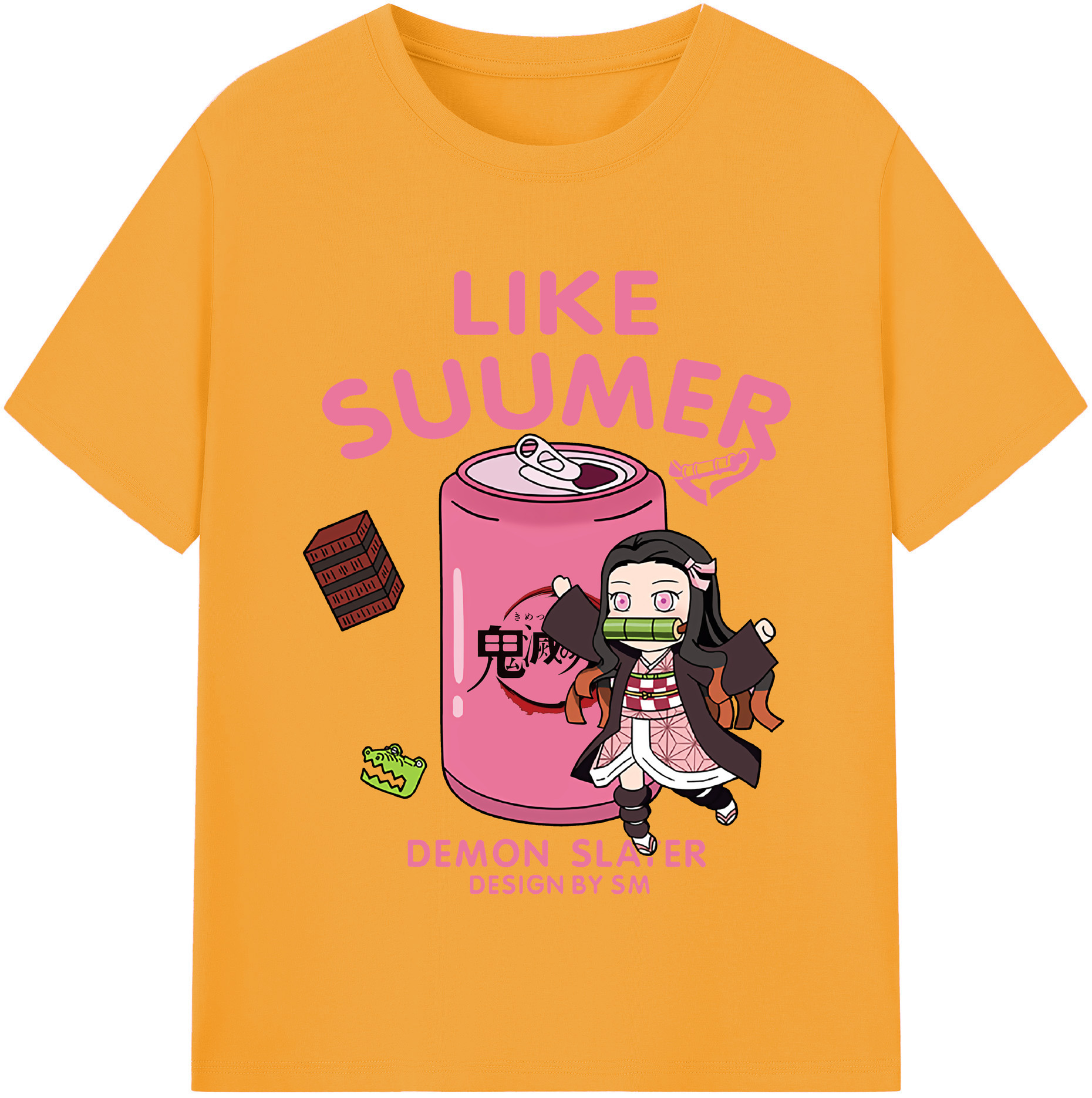 （画像用） 鬼滅の刃（きめつのやいば）竈門 禰󠄀豆子／かまど ねずこ Kamado Nezuko 綿100％半袖Tシャツ（フロントプリント）