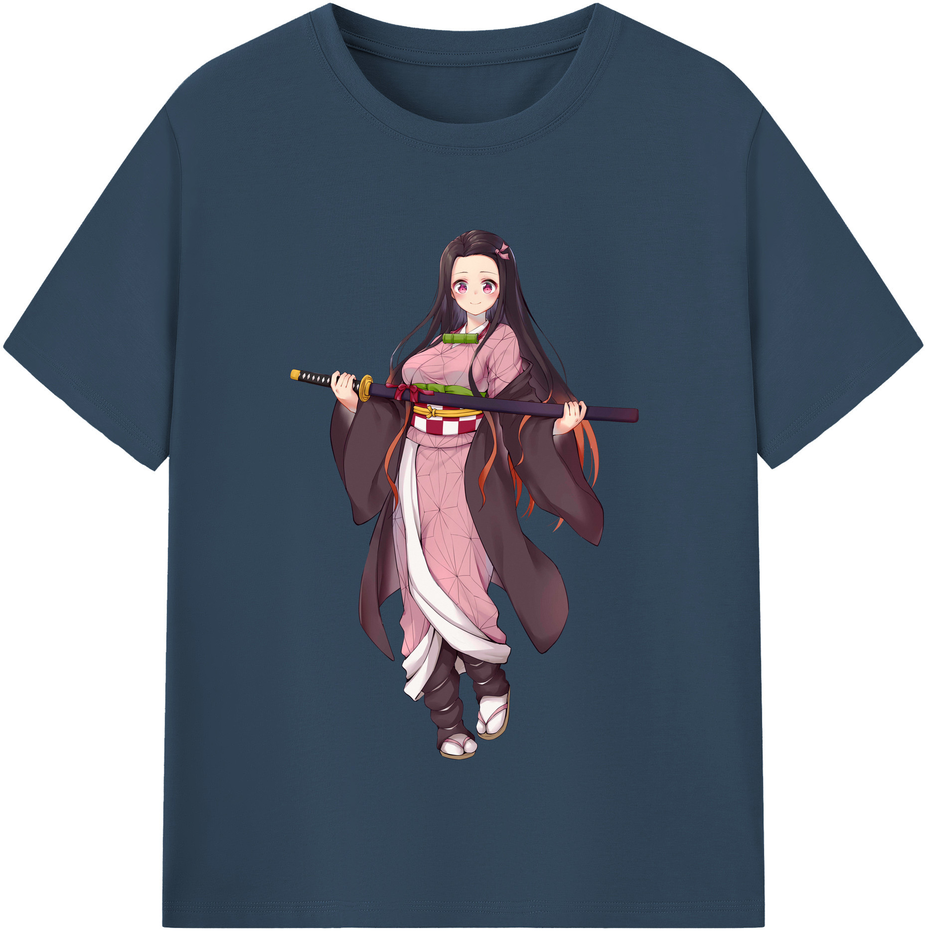 （画像用） 鬼滅の刃（きめつのやいば）竈門 禰󠄀豆子／かまど ねずこ Kamado Nezuko 綿100％半袖Tシャツ（フロントプリント）