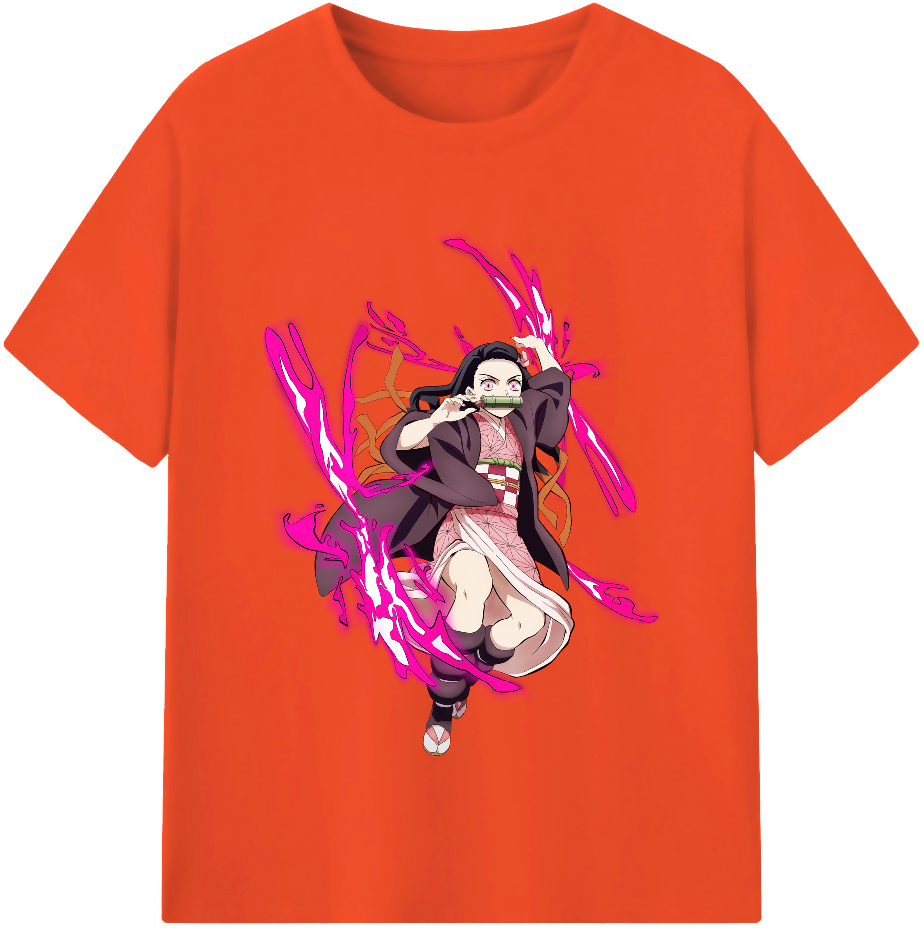 （画像用） 鬼滅の刃（きめつのやいば）竈門 禰󠄀豆子／かまど ねずこ Kamado Nezuko 綿100％半袖Tシャツ（フロントプリント）