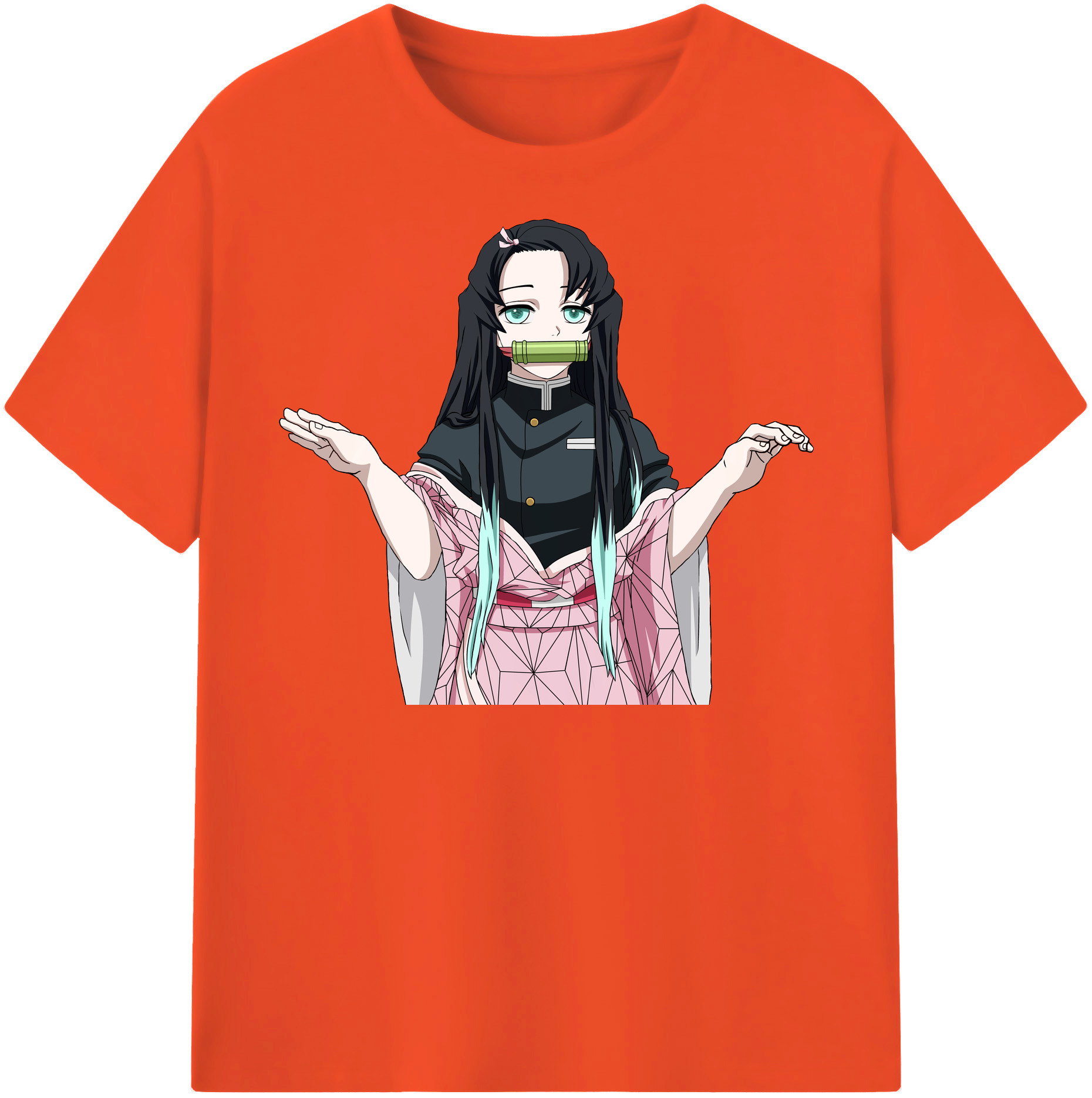 （画像用） 鬼滅の刃（きめつのやいば）竈門 禰󠄀豆子／かまど ねずこ Kamado Nezuko 綿100％半袖Tシャツ（フロントプリント）