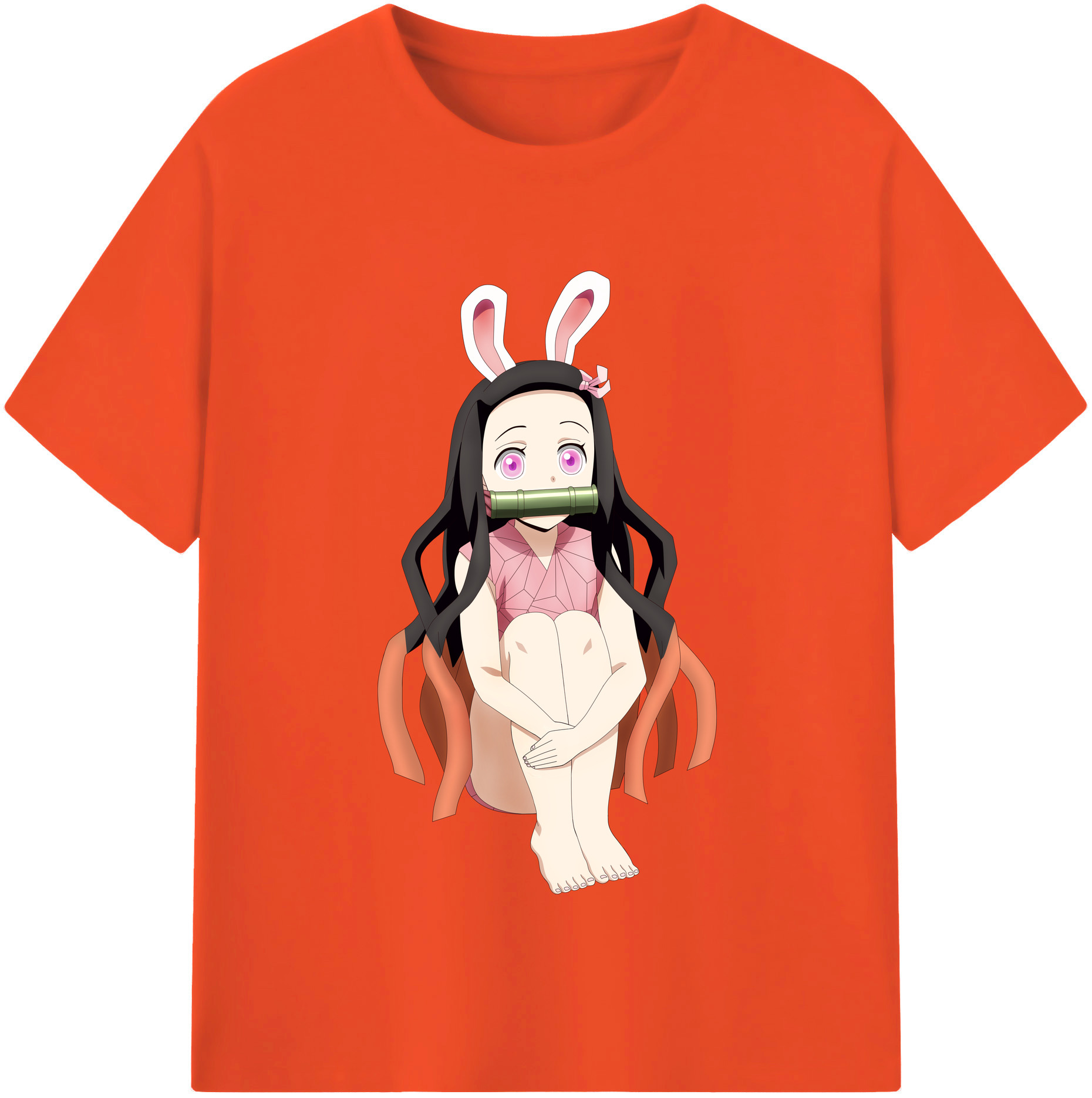 （画像用） 鬼滅の刃（きめつのやいば）竈門 禰󠄀豆子／かまど ねずこ Kamado Nezuko 綿100％半袖Tシャツ（フロントプリント）
