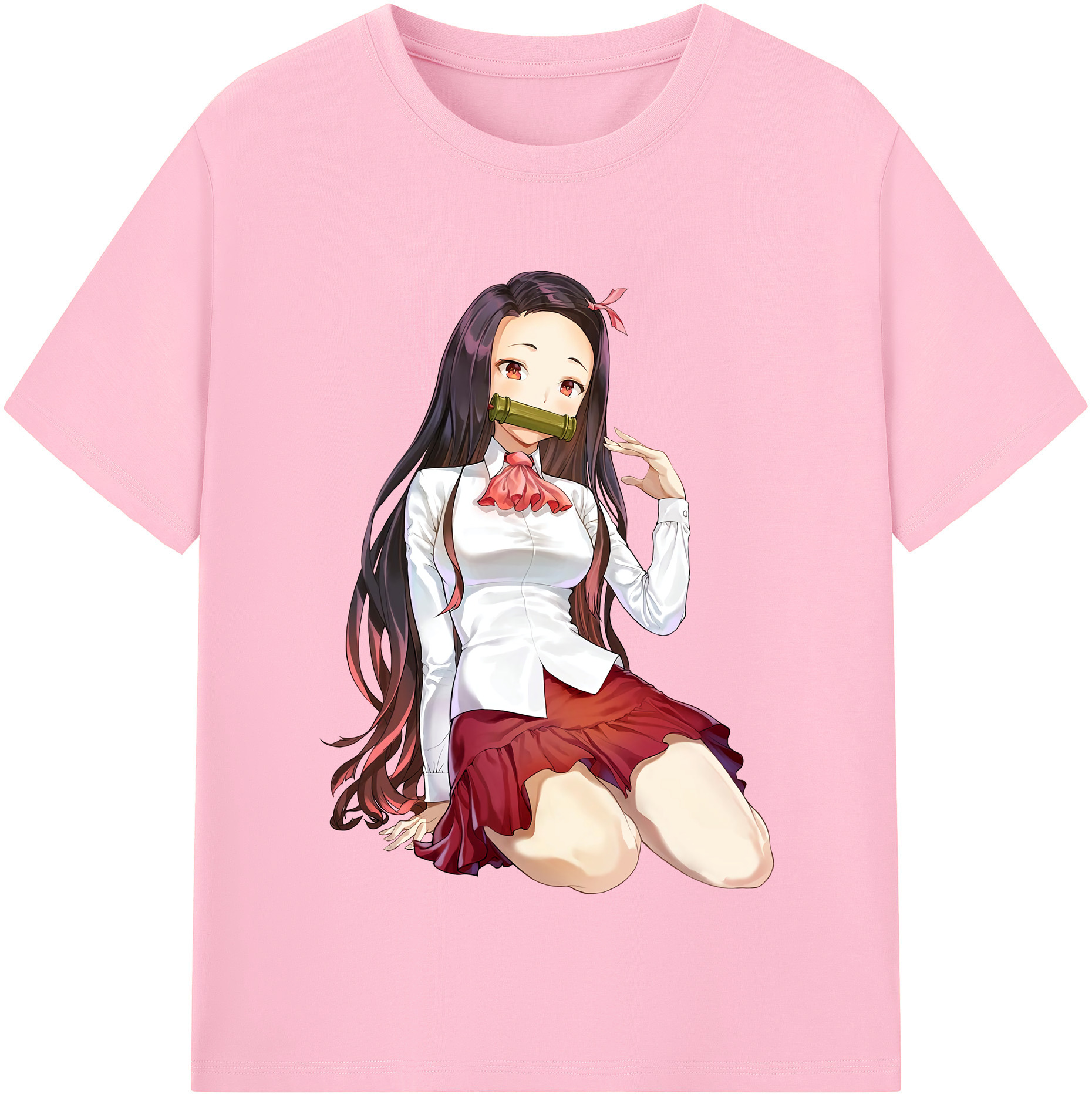 （画像用） 鬼滅の刃（きめつのやいば）竈門 禰󠄀豆子／かまど ねずこ Kamado Nezuko 綿100％半袖Tシャツ（フロントプリント）