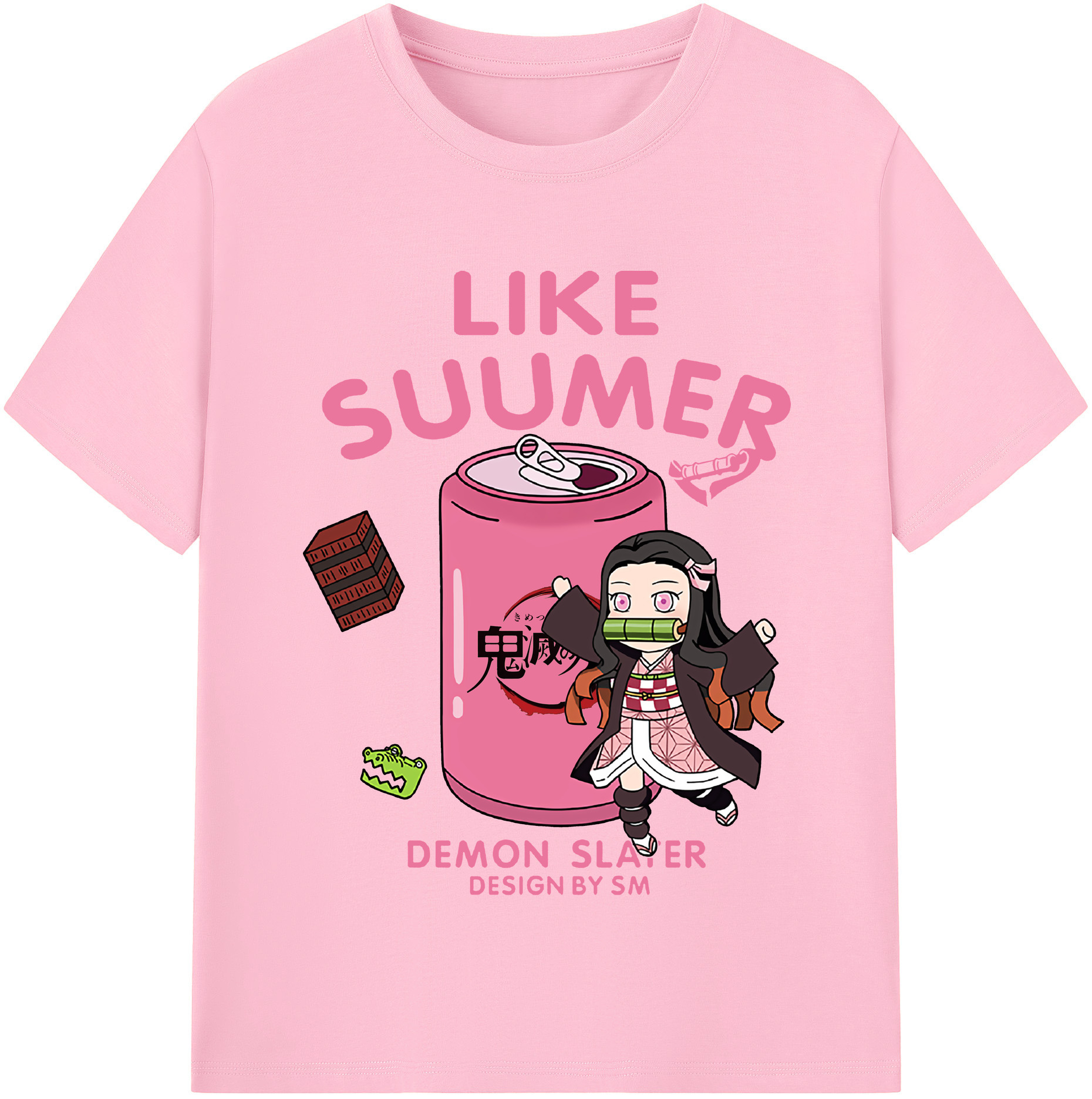 （画像用） 鬼滅の刃（きめつのやいば）竈門 禰󠄀豆子／かまど ねずこ Kamado Nezuko 綿100％半袖Tシャツ（フロントプリント）
