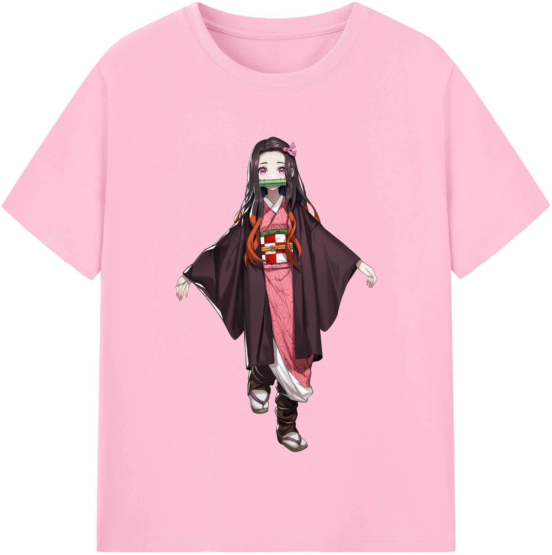 （画像用） 鬼滅の刃（きめつのやいば）竈門 禰󠄀豆子／かまど ねずこ Kamado Nezuko 綿100％半袖Tシャツ（フロントプリント）