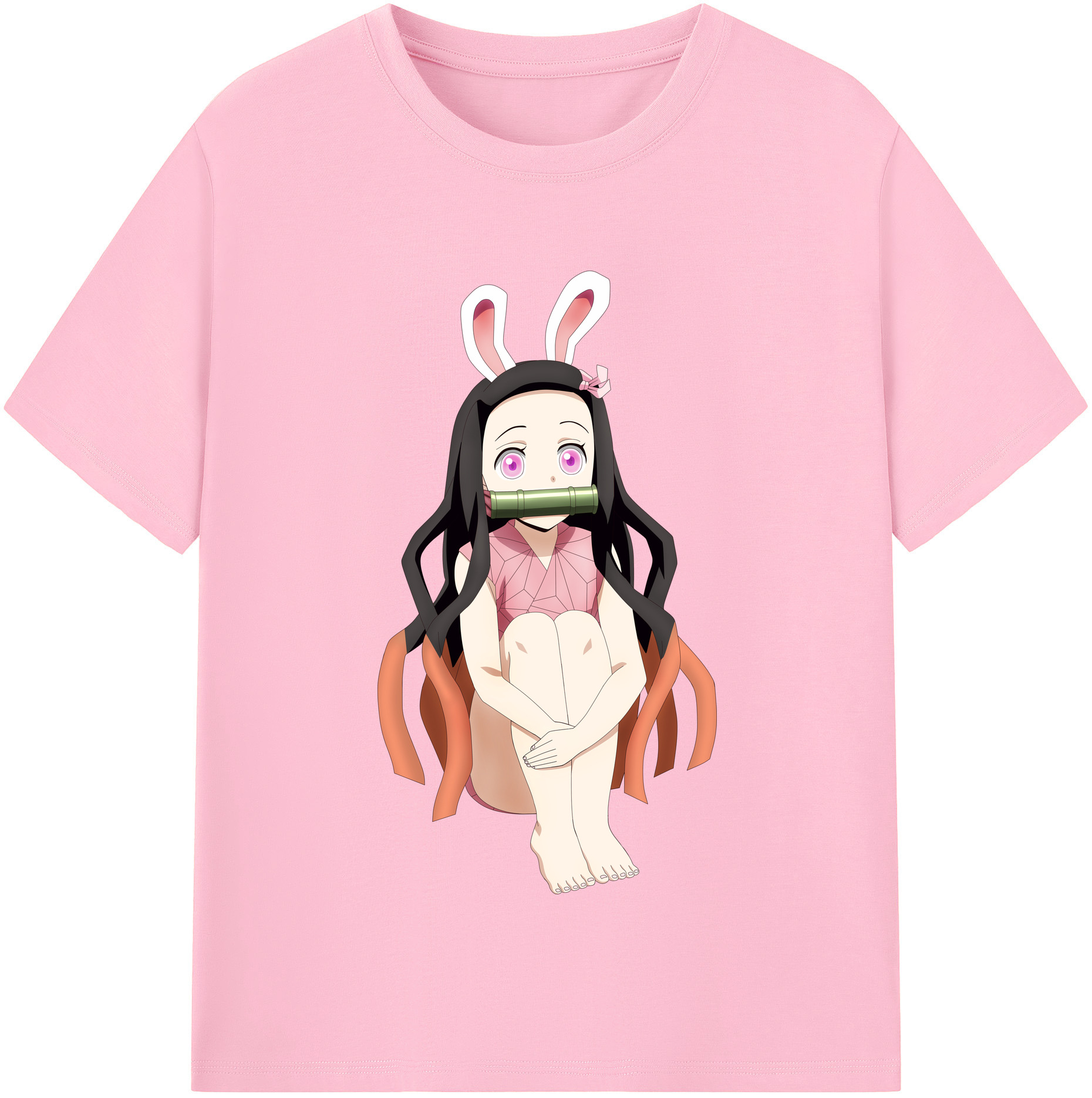（画像用） 鬼滅の刃（きめつのやいば）竈門 禰󠄀豆子／かまど ねずこ Kamado Nezuko 綿100％半袖Tシャツ（フロントプリント）
