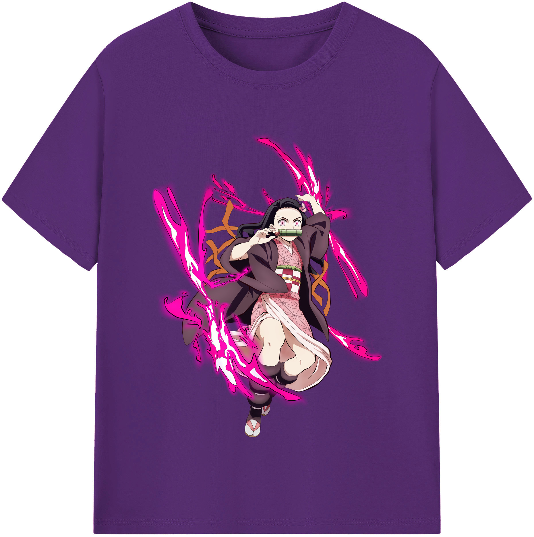 （画像用） 鬼滅の刃（きめつのやいば）竈門 禰󠄀豆子／かまど ねずこ Kamado Nezuko 綿100％半袖Tシャツ（フロントプリント）