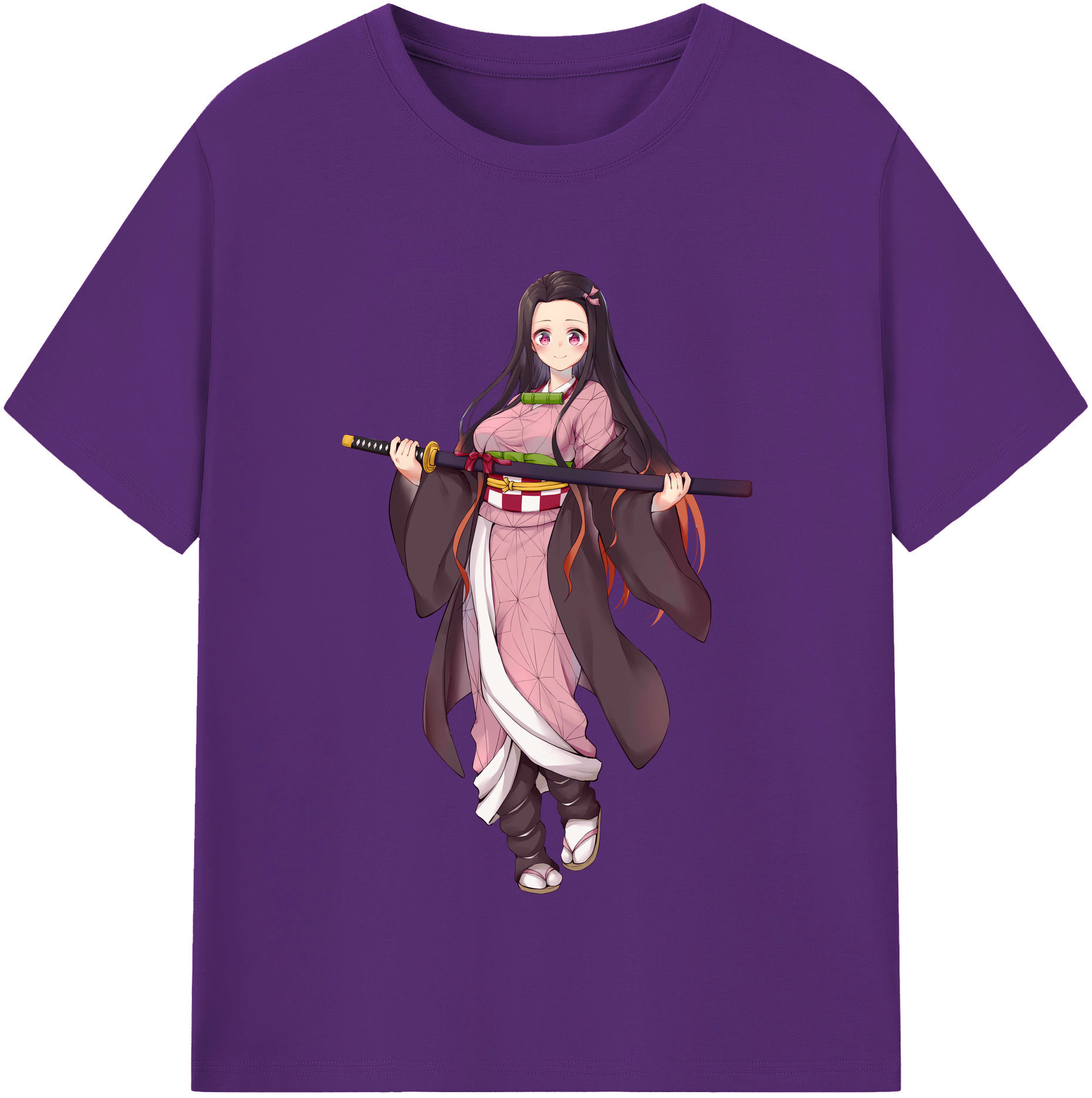（画像用） 鬼滅の刃（きめつのやいば）竈門 禰󠄀豆子／かまど ねずこ Kamado Nezuko 綿100％半袖Tシャツ（フロントプリント）