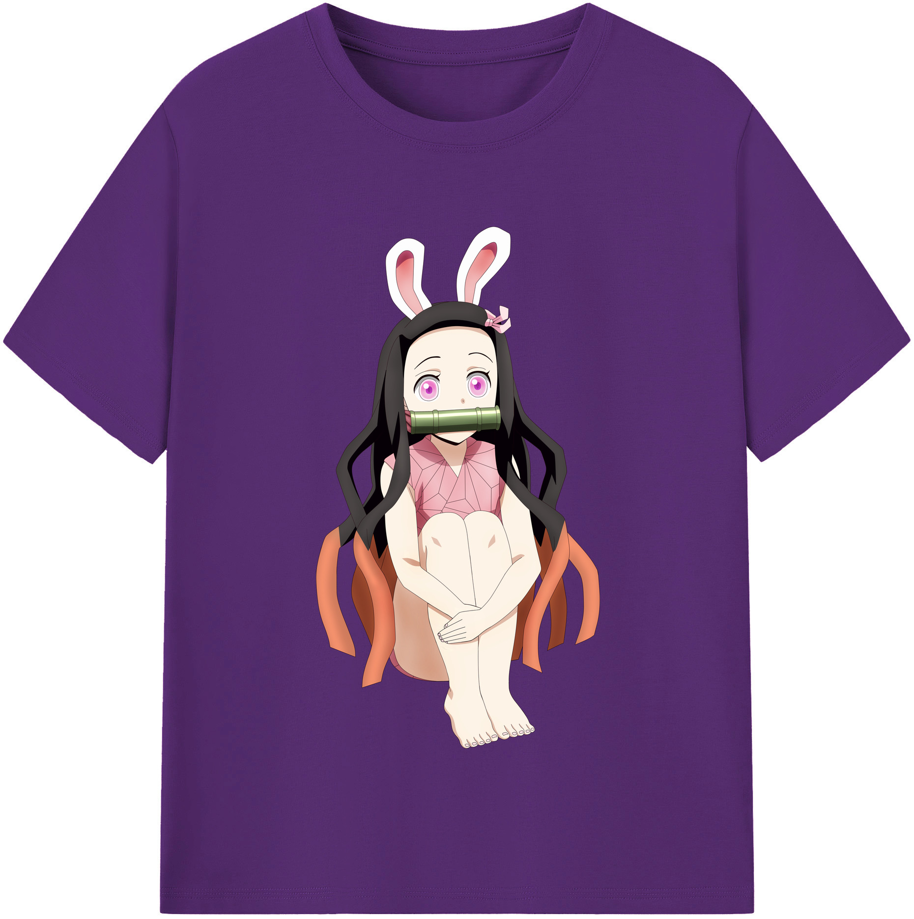 （画像用） 鬼滅の刃（きめつのやいば）竈門 禰󠄀豆子／かまど ねずこ Kamado Nezuko 綿100％半袖Tシャツ（フロントプリント）