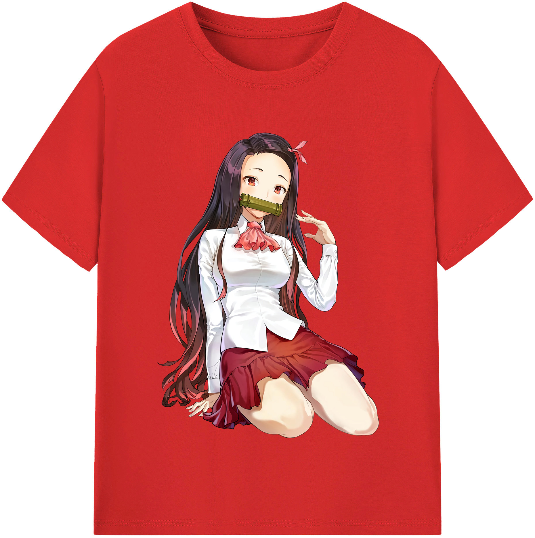 （画像用） 鬼滅の刃（きめつのやいば）竈門 禰󠄀豆子／かまど ねずこ Kamado Nezuko 綿100％半袖Tシャツ（フロントプリント）