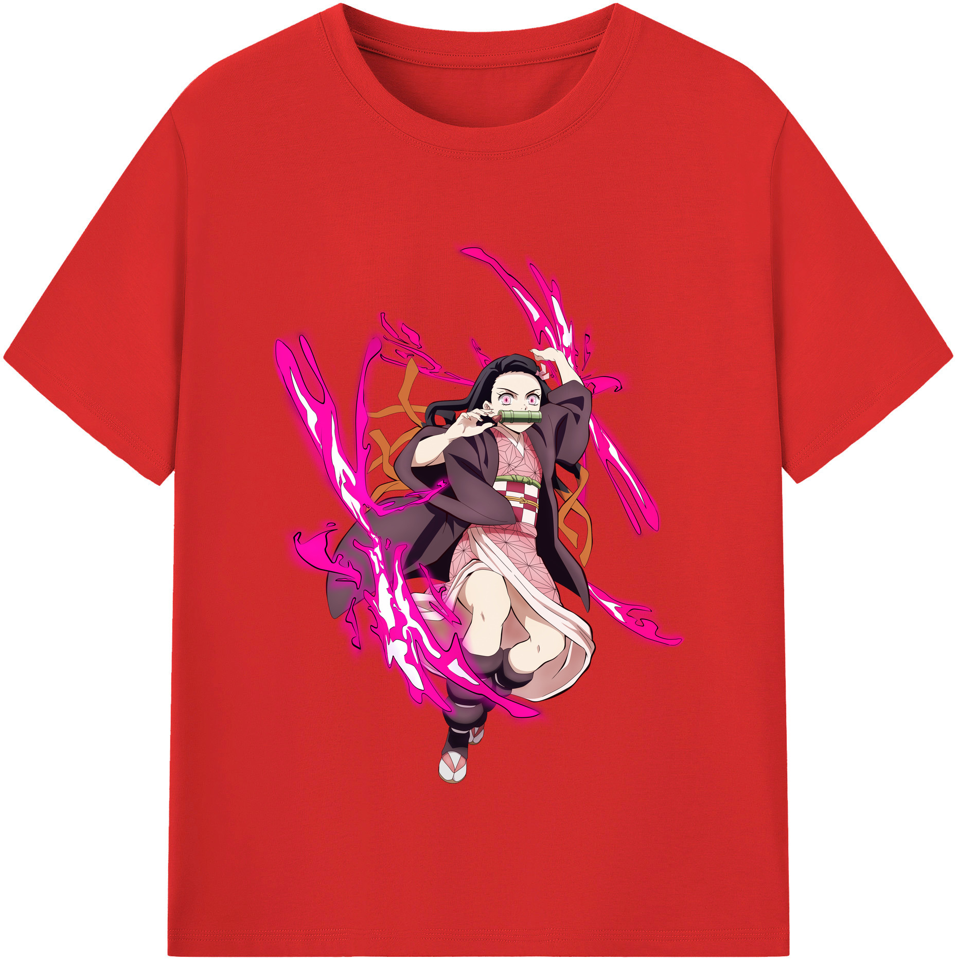 （画像用） 鬼滅の刃（きめつのやいば）竈門 禰󠄀豆子／かまど ねずこ Kamado Nezuko 綿100％半袖Tシャツ（フロントプリント）