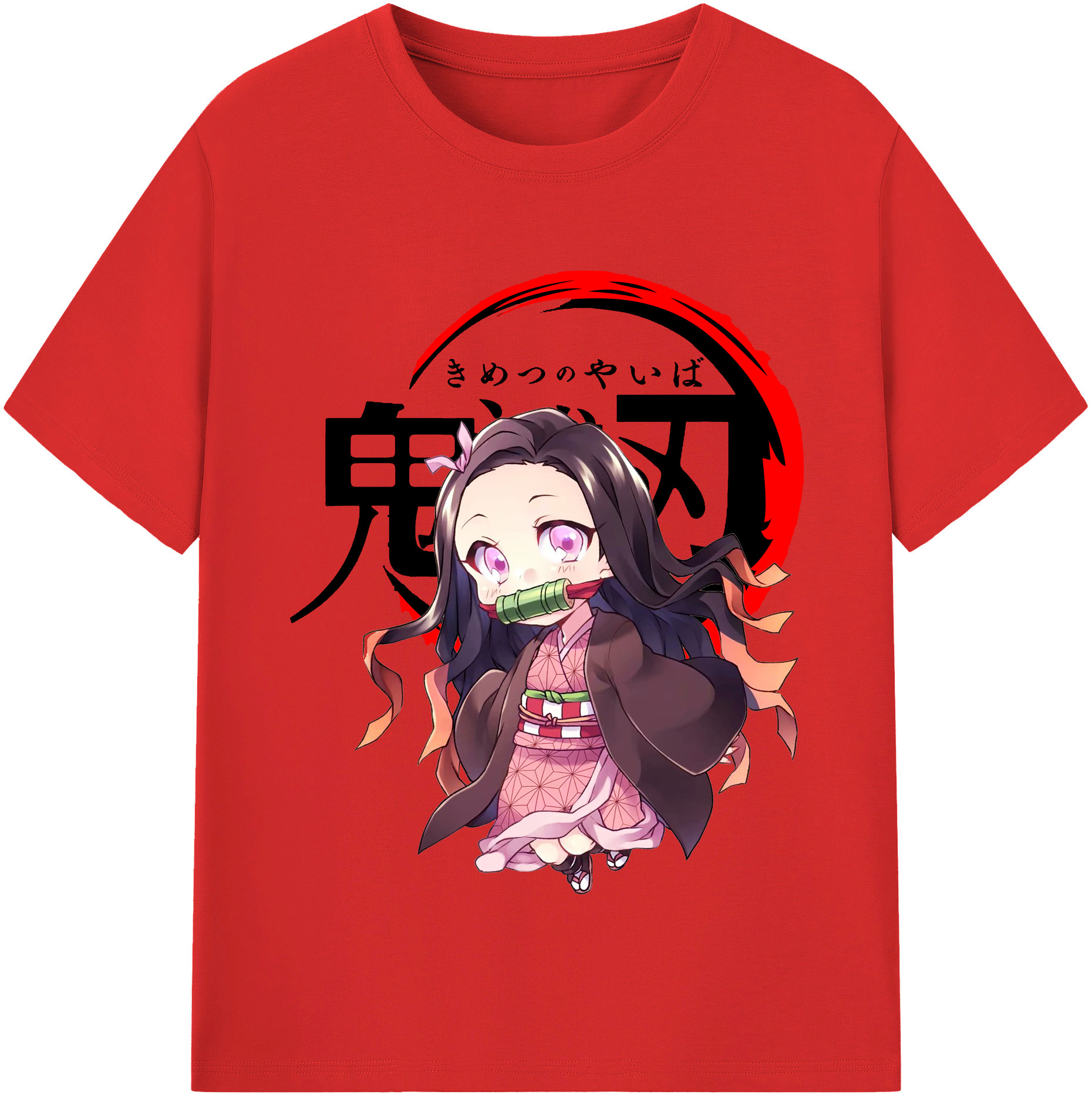 （画像用） 鬼滅の刃（きめつのやいば）竈門 禰󠄀豆子／かまど ねずこ Kamado Nezuko 綿100％半袖Tシャツ（フロントプリント）
