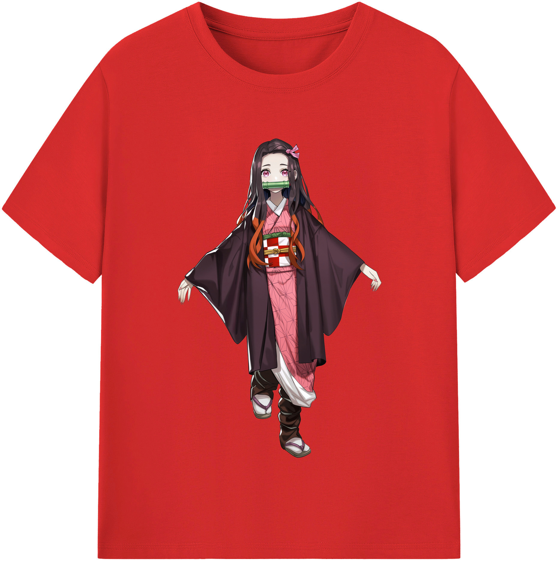 （画像用） 鬼滅の刃（きめつのやいば）竈門 禰󠄀豆子／かまど ねずこ Kamado Nezuko 綿100％半袖Tシャツ（フロントプリント）