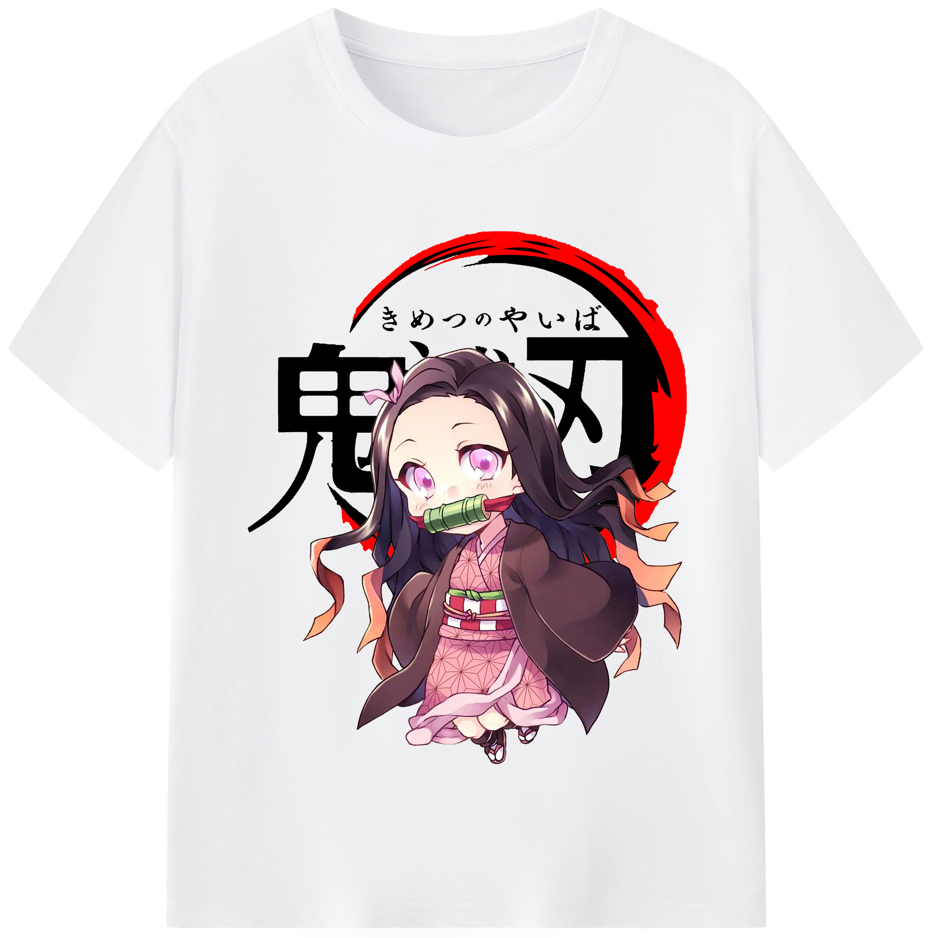 （画像用） 鬼滅の刃（きめつのやいば）竈門 禰󠄀豆子／かまど ねずこ Kamado Nezuko 綿100％半袖Tシャツ（フロントプリント）
