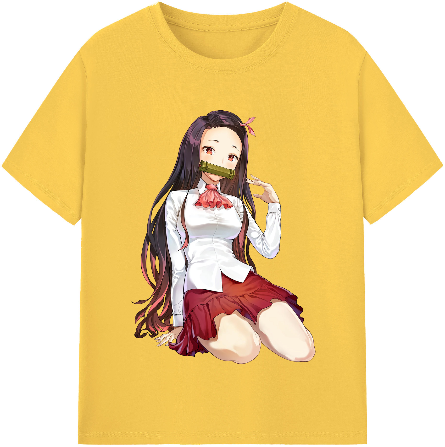 （画像用） 鬼滅の刃（きめつのやいば）竈門 禰󠄀豆子／かまど ねずこ Kamado Nezuko 綿100％半袖Tシャツ（フロントプリント）