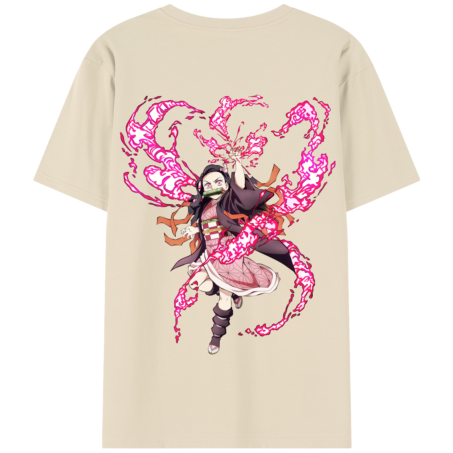 （画像用） 鬼滅の刃（きめつのやいば）竈門 禰󠄀豆子／かまど ねずこ Kamado Nezuko 綿100％半袖Tシャツ（背面プリント）
