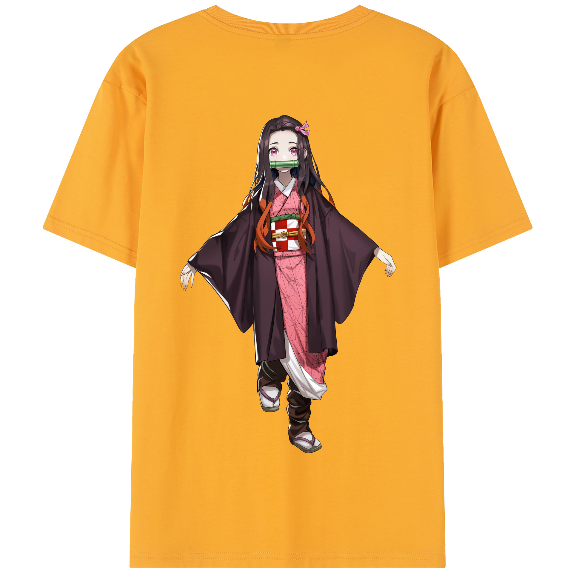 （画像用） 鬼滅の刃（きめつのやいば）竈門 禰󠄀豆子／かまど ねずこ Kamado Nezuko 綿100％半袖Tシャツ（背面プリント）