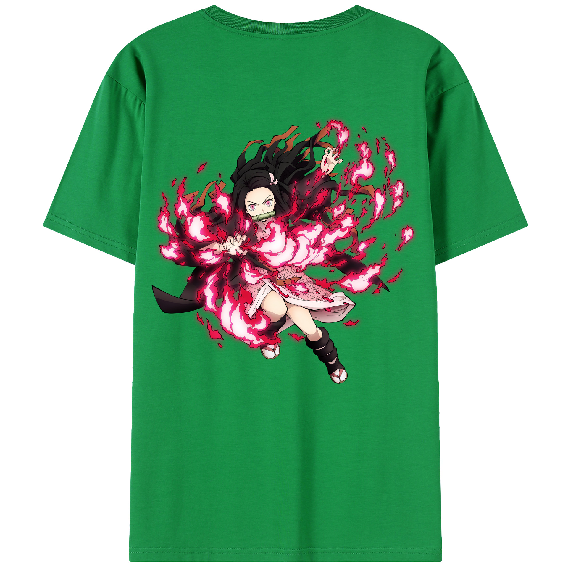 （画像用） 鬼滅の刃（きめつのやいば）竈門 禰󠄀豆子／かまど ねずこ Kamado Nezuko 綿100％半袖Tシャツ（背面プリント）