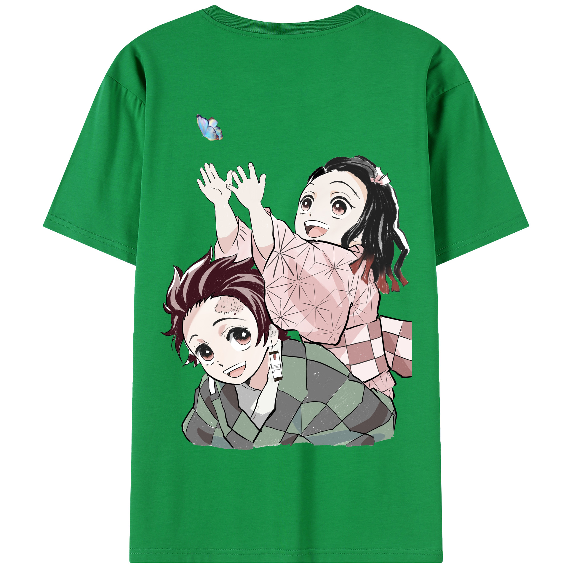 （画像用） 鬼滅の刃（きめつのやいば）竈門 禰󠄀豆子／かまど ねずこ Kamado Nezuko 綿100％半袖Tシャツ（背面プリント）
