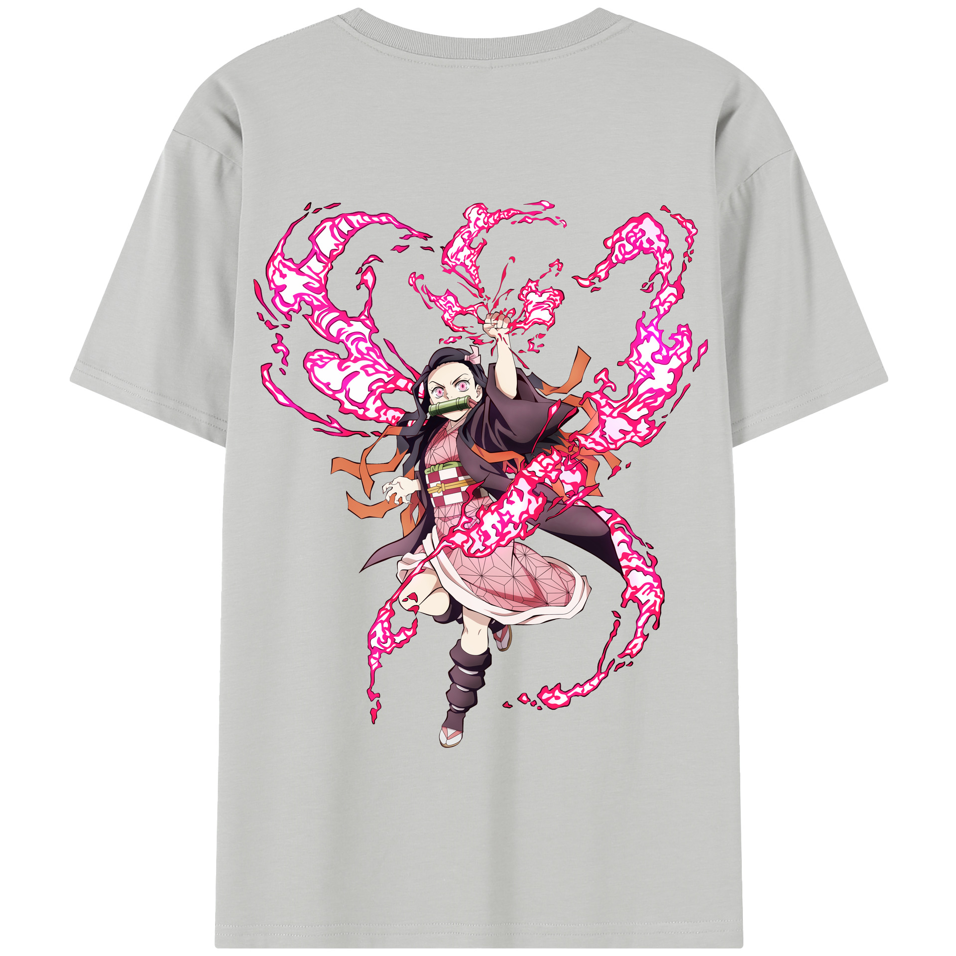 （画像用） 鬼滅の刃（きめつのやいば）竈門 禰󠄀豆子／かまど ねずこ Kamado Nezuko 綿100％半袖Tシャツ（背面プリント）
