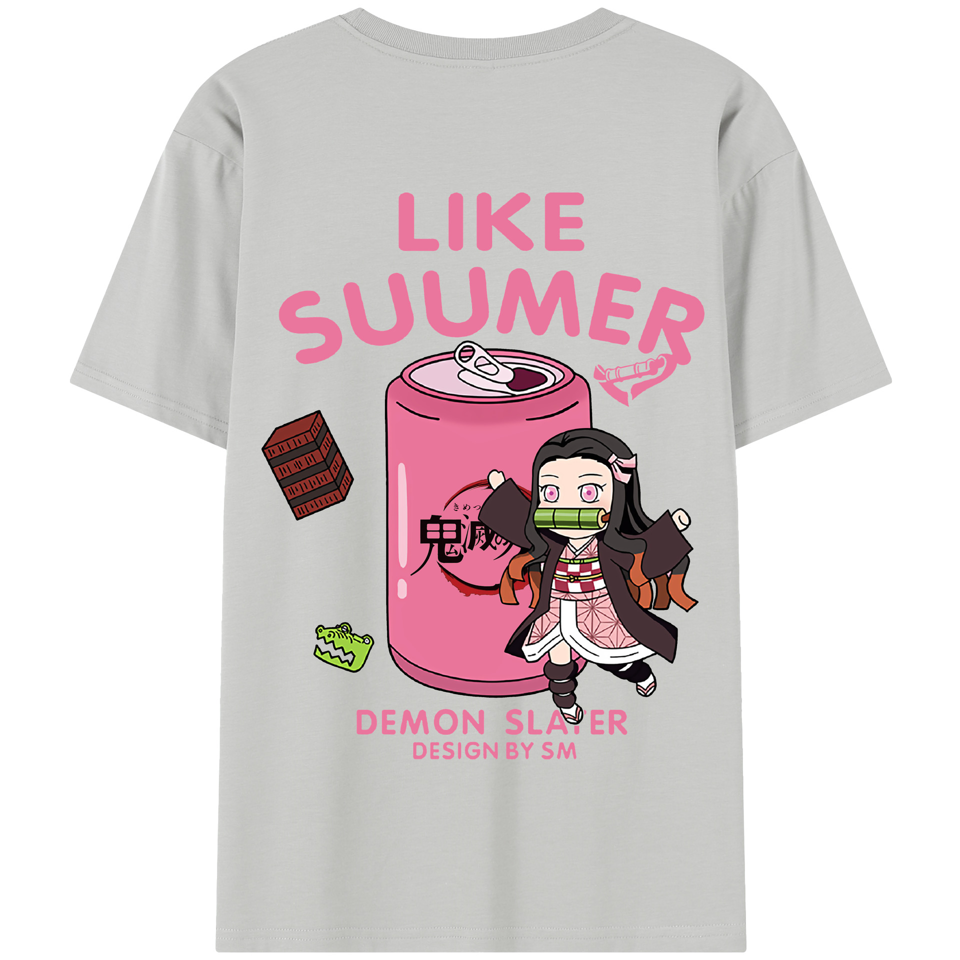（画像用） 鬼滅の刃（きめつのやいば）竈門 禰󠄀豆子／かまど ねずこ Kamado Nezuko 綿100％半袖Tシャツ（背面プリント）
