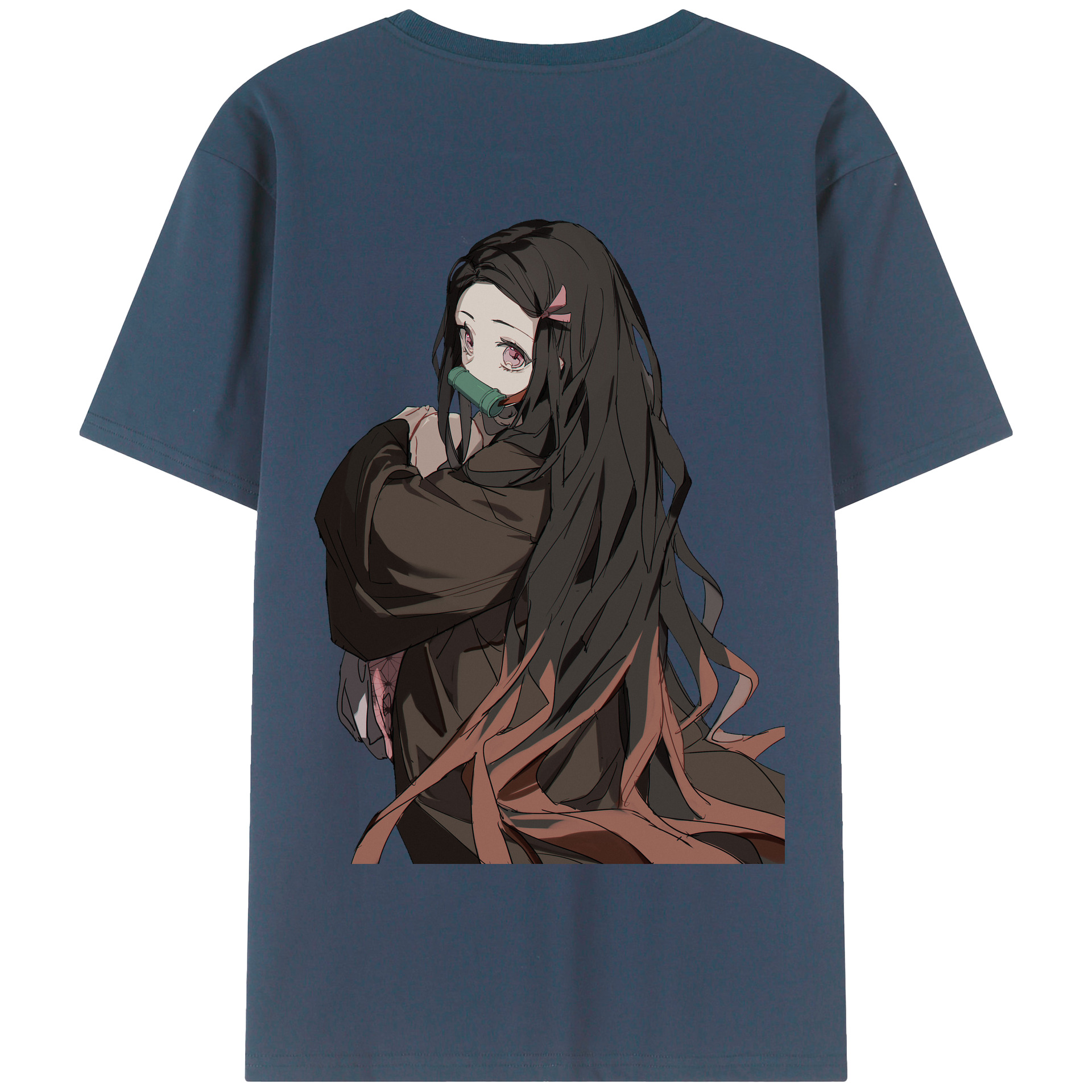 （画像用） 鬼滅の刃（きめつのやいば）竈門 禰󠄀豆子／かまど ねずこ Kamado Nezuko 綿100％半袖Tシャツ（背面プリント）