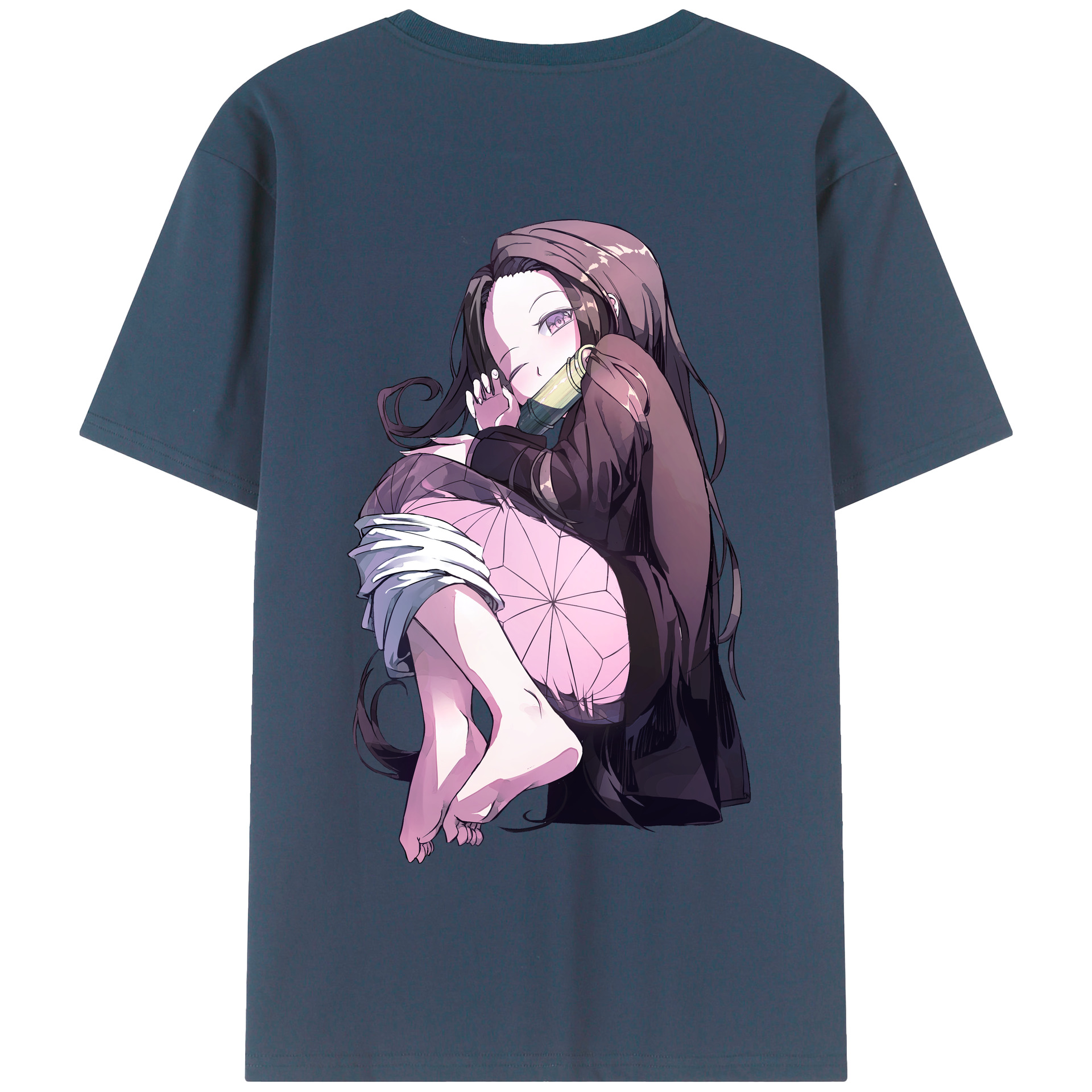 （画像用） 鬼滅の刃（きめつのやいば）竈門 禰󠄀豆子／かまど ねずこ Kamado Nezuko 綿100％半袖Tシャツ（背面プリント）