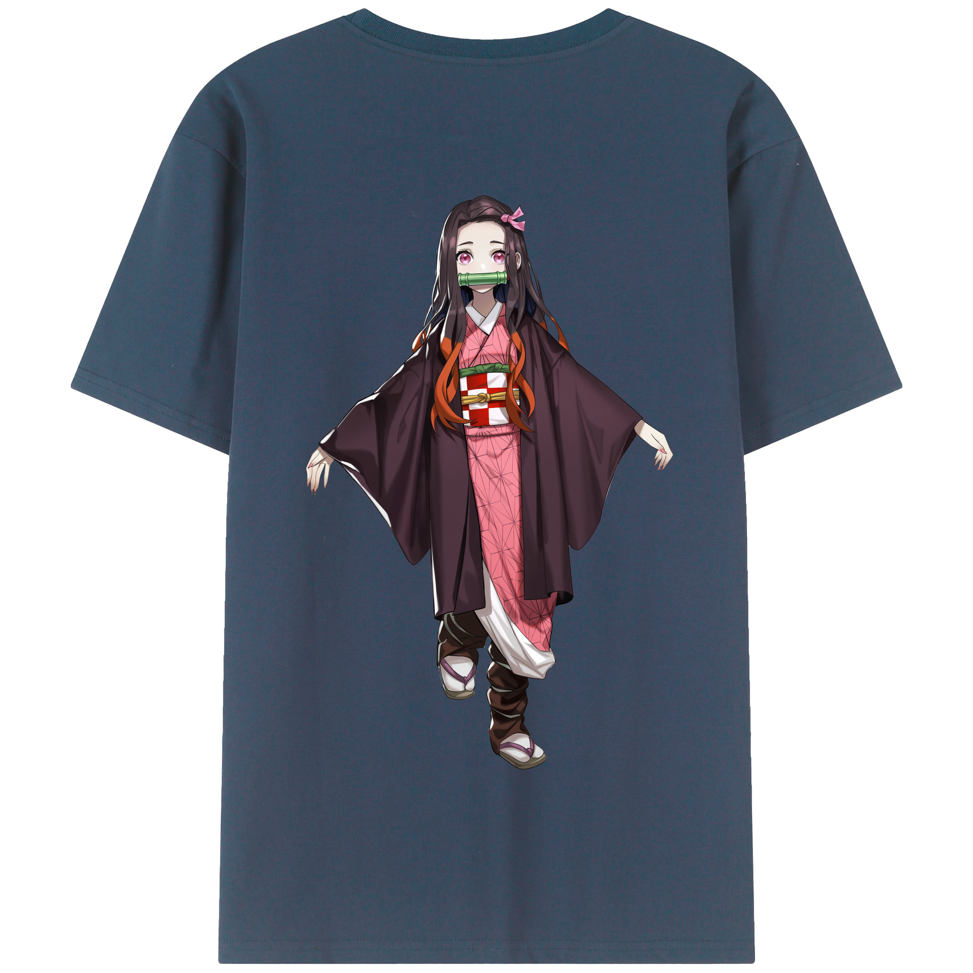 （画像用） 鬼滅の刃（きめつのやいば）竈門 禰󠄀豆子／かまど ねずこ Kamado Nezuko 綿100％半袖Tシャツ（背面プリント）