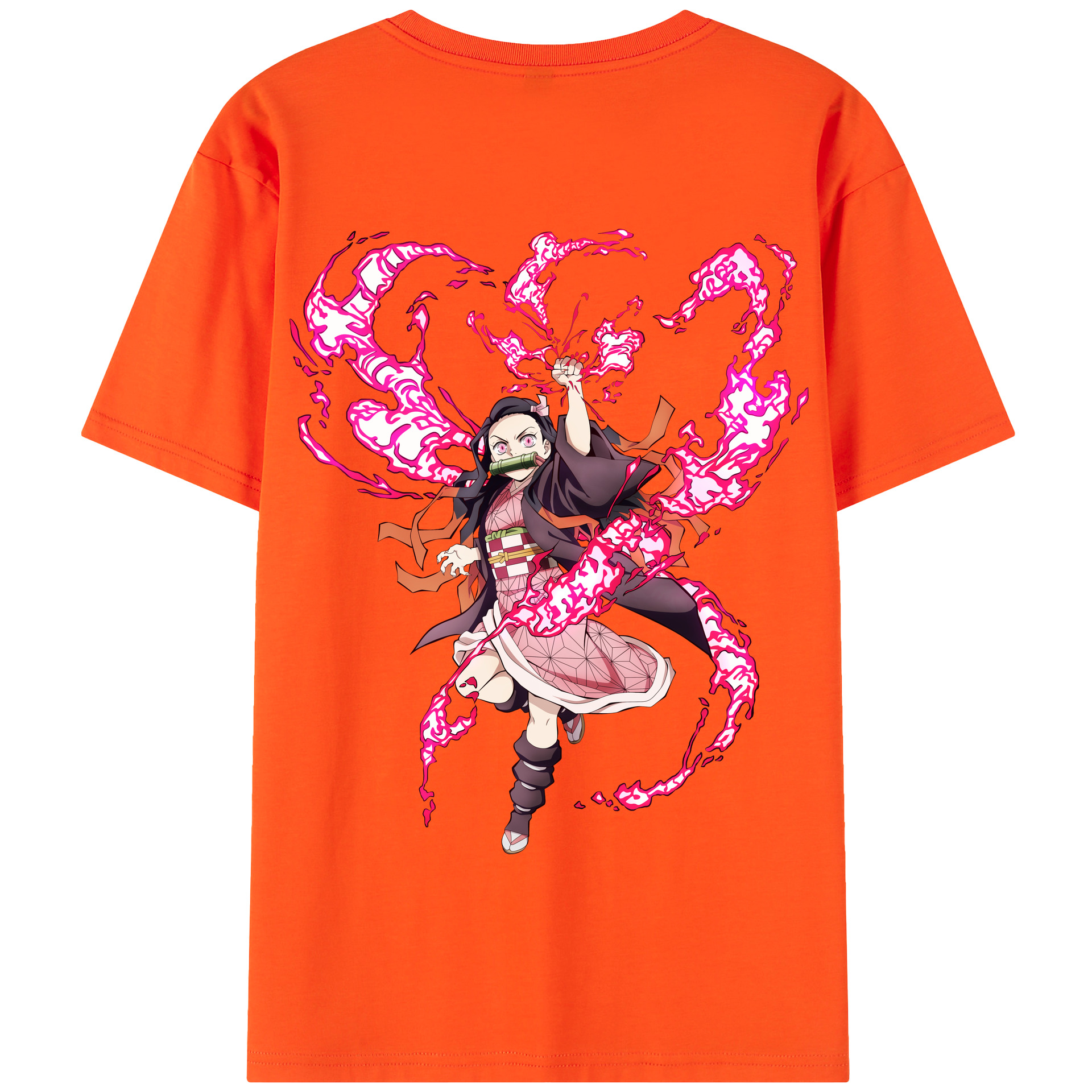 （画像用） 鬼滅の刃（きめつのやいば）竈門 禰󠄀豆子／かまど ねずこ Kamado Nezuko 綿100％半袖Tシャツ（背面プリント）