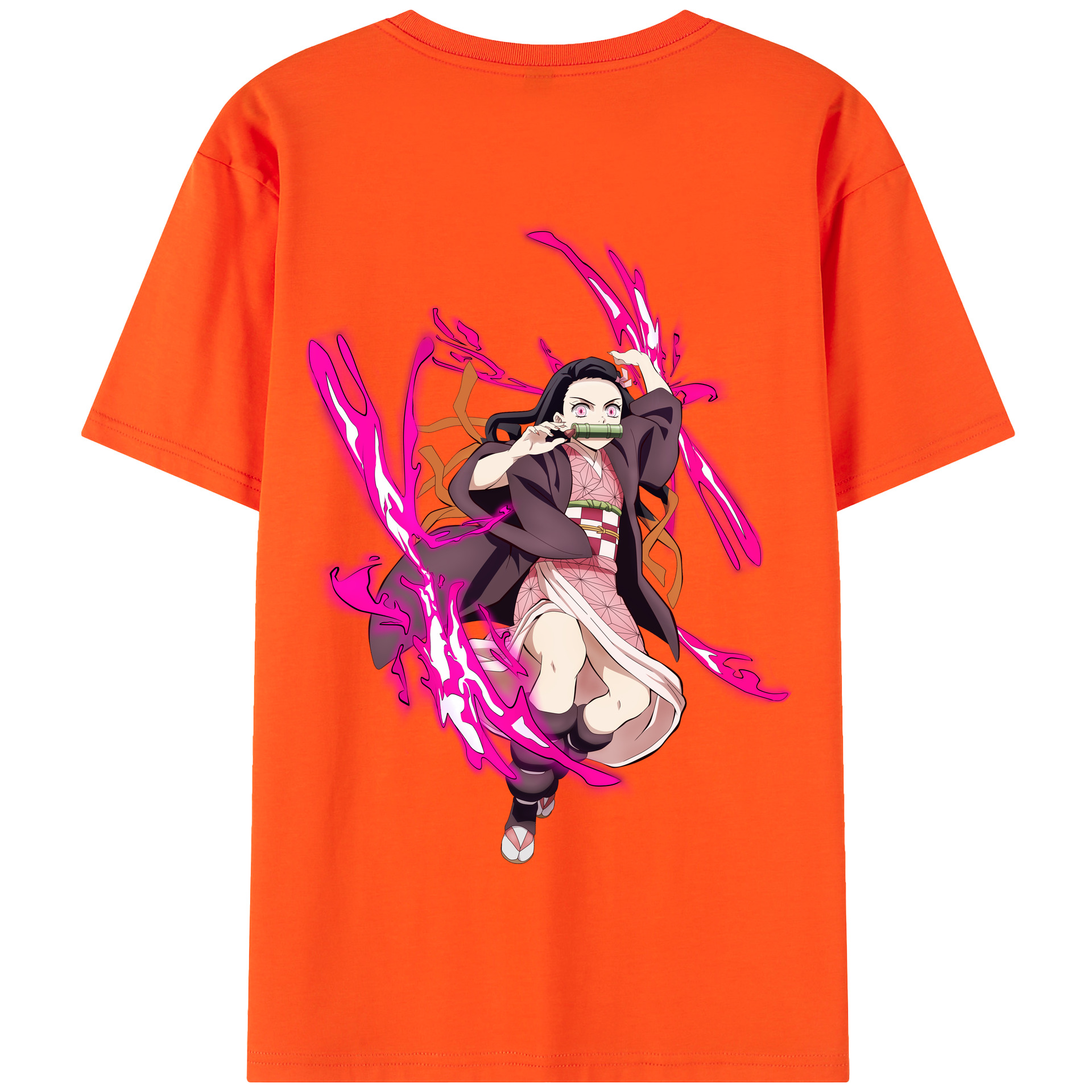 （画像用） 鬼滅の刃（きめつのやいば）竈門 禰󠄀豆子／かまど ねずこ Kamado Nezuko 綿100％半袖Tシャツ（背面プリント）