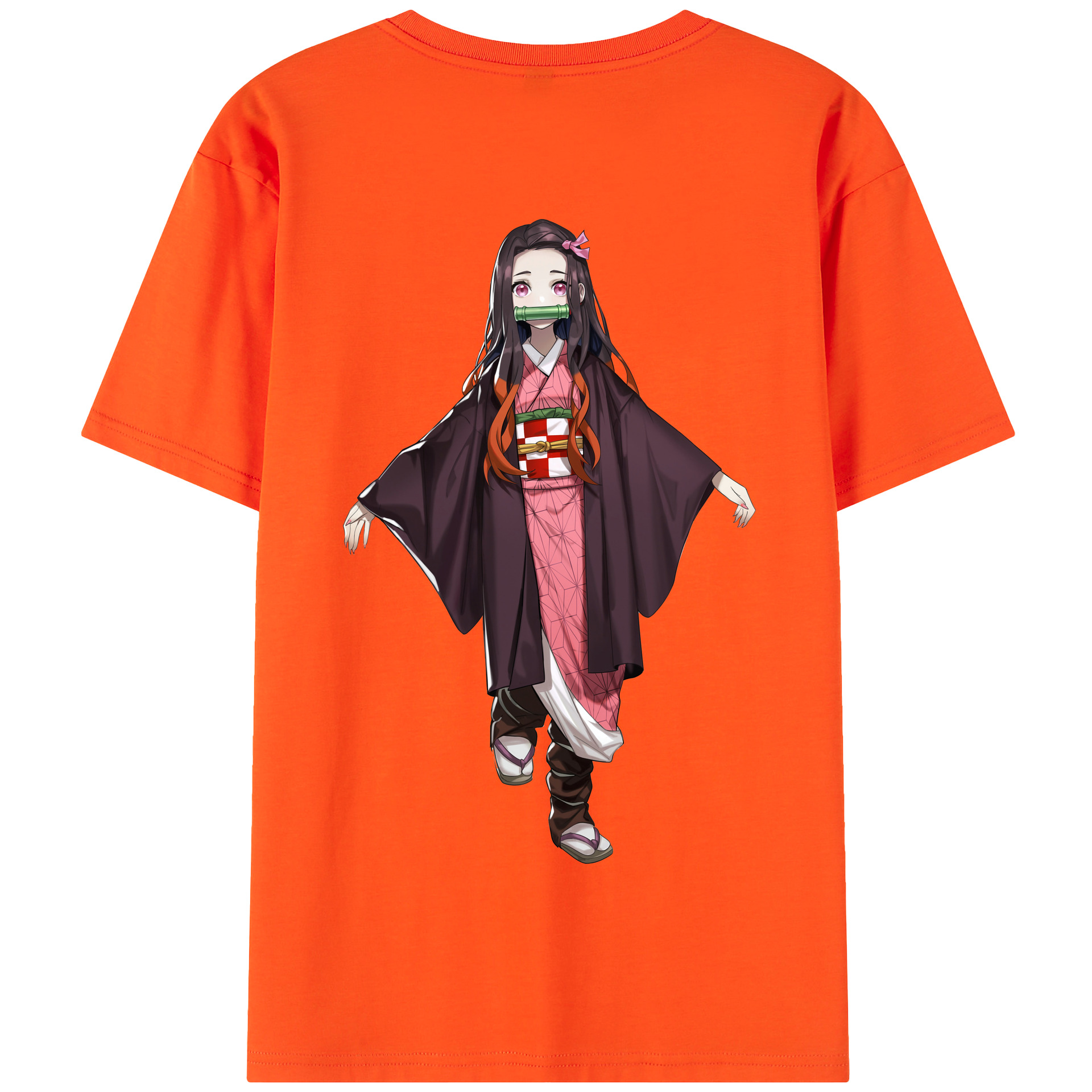 （画像用） 鬼滅の刃（きめつのやいば）竈門 禰󠄀豆子／かまど ねずこ Kamado Nezuko 綿100％半袖Tシャツ（背面プリント）