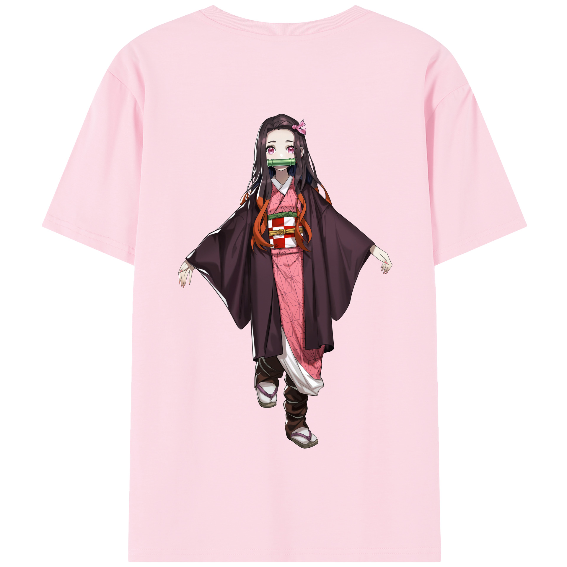 （画像用） 鬼滅の刃（きめつのやいば）竈門 禰󠄀豆子／かまど ねずこ Kamado Nezuko 綿100％半袖Tシャツ（背面プリント）
