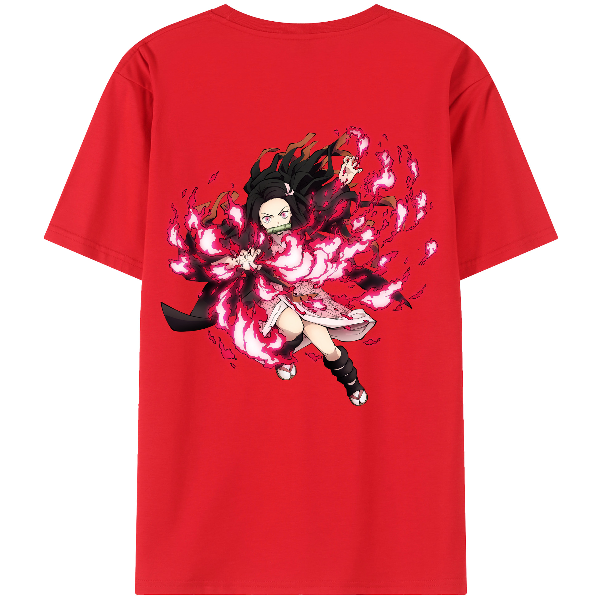 （画像用） 鬼滅の刃（きめつのやいば）竈門 禰󠄀豆子／かまど ねずこ Kamado Nezuko 綿100％半袖Tシャツ（背面プリント）