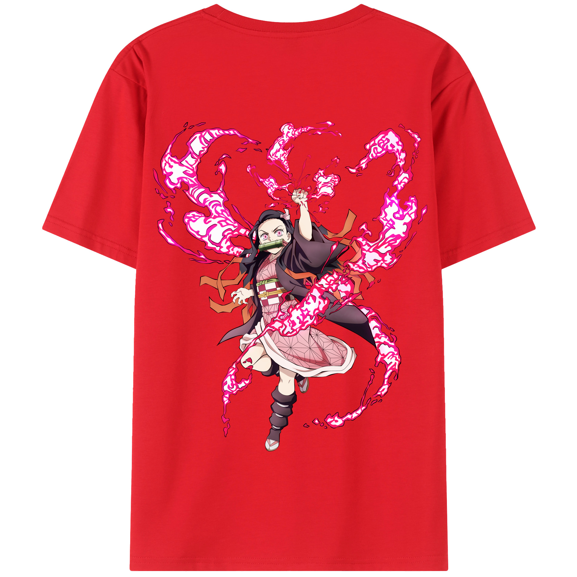 （画像用） 鬼滅の刃（きめつのやいば）竈門 禰󠄀豆子／かまど ねずこ Kamado Nezuko 綿100％半袖Tシャツ（背面プリント）