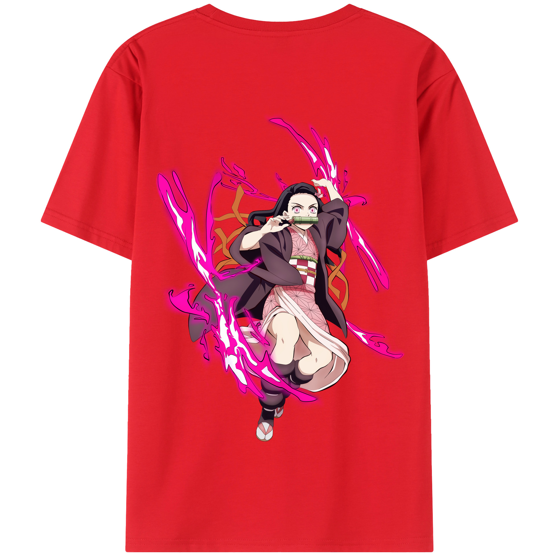 （画像用） 鬼滅の刃（きめつのやいば）竈門 禰󠄀豆子／かまど ねずこ Kamado Nezuko 綿100％半袖Tシャツ（背面プリント）