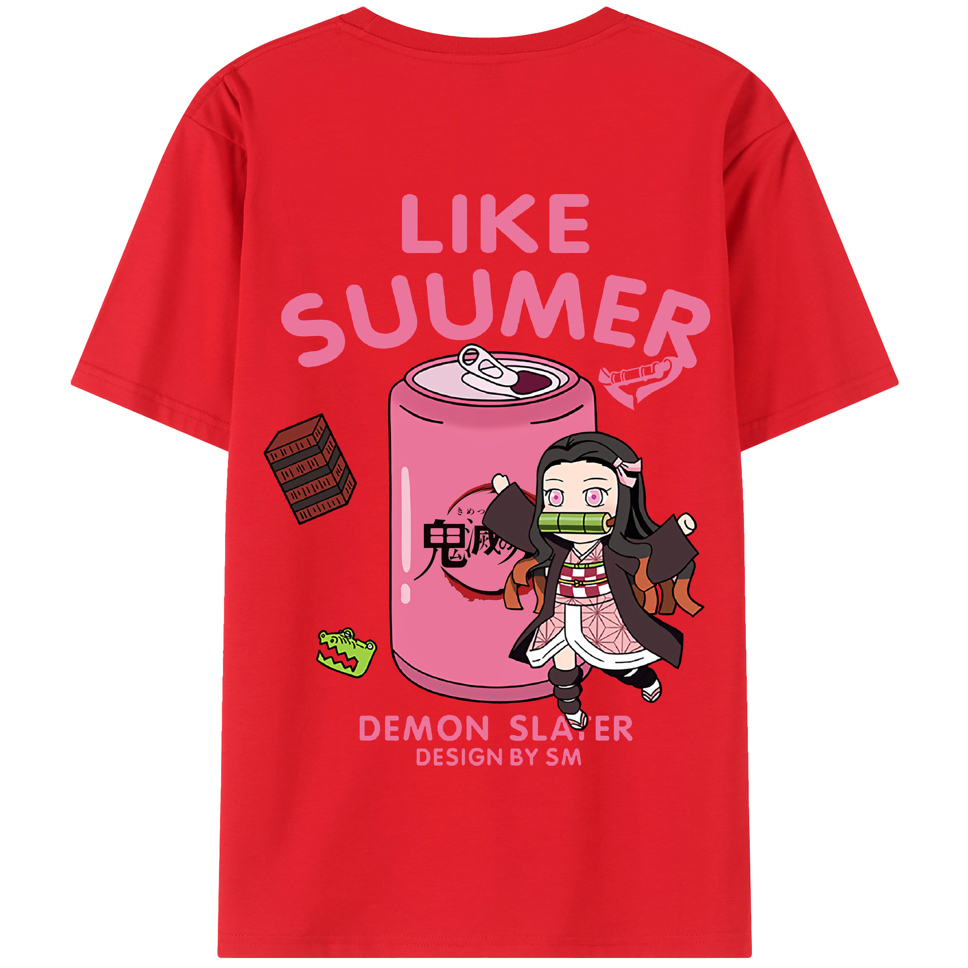 （画像用） 鬼滅の刃（きめつのやいば）竈門 禰󠄀豆子／かまど ねずこ Kamado Nezuko 綿100％半袖Tシャツ（背面プリント）