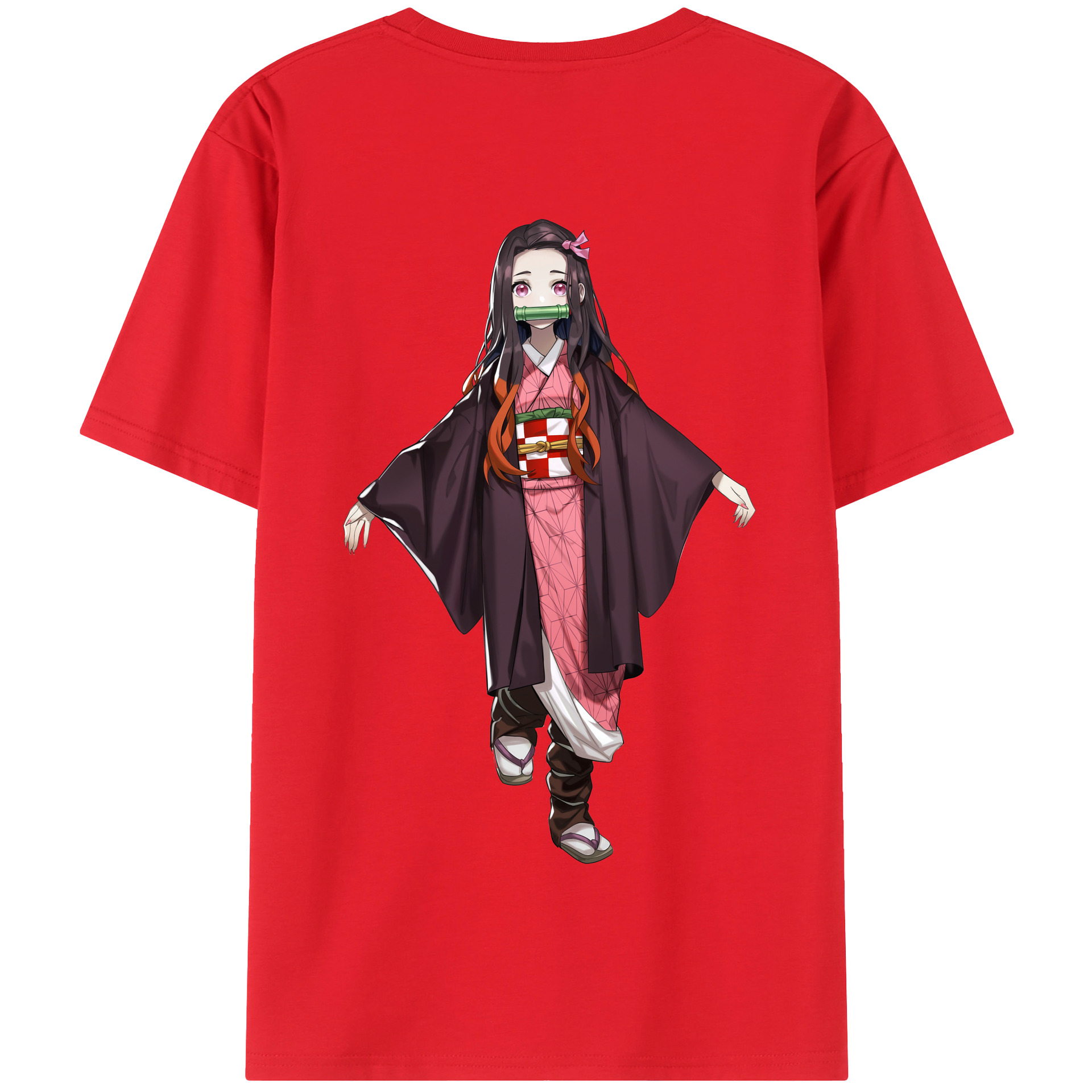 （画像用） 鬼滅の刃（きめつのやいば）竈門 禰󠄀豆子／かまど ねずこ Kamado Nezuko 綿100％半袖Tシャツ（背面プリント）