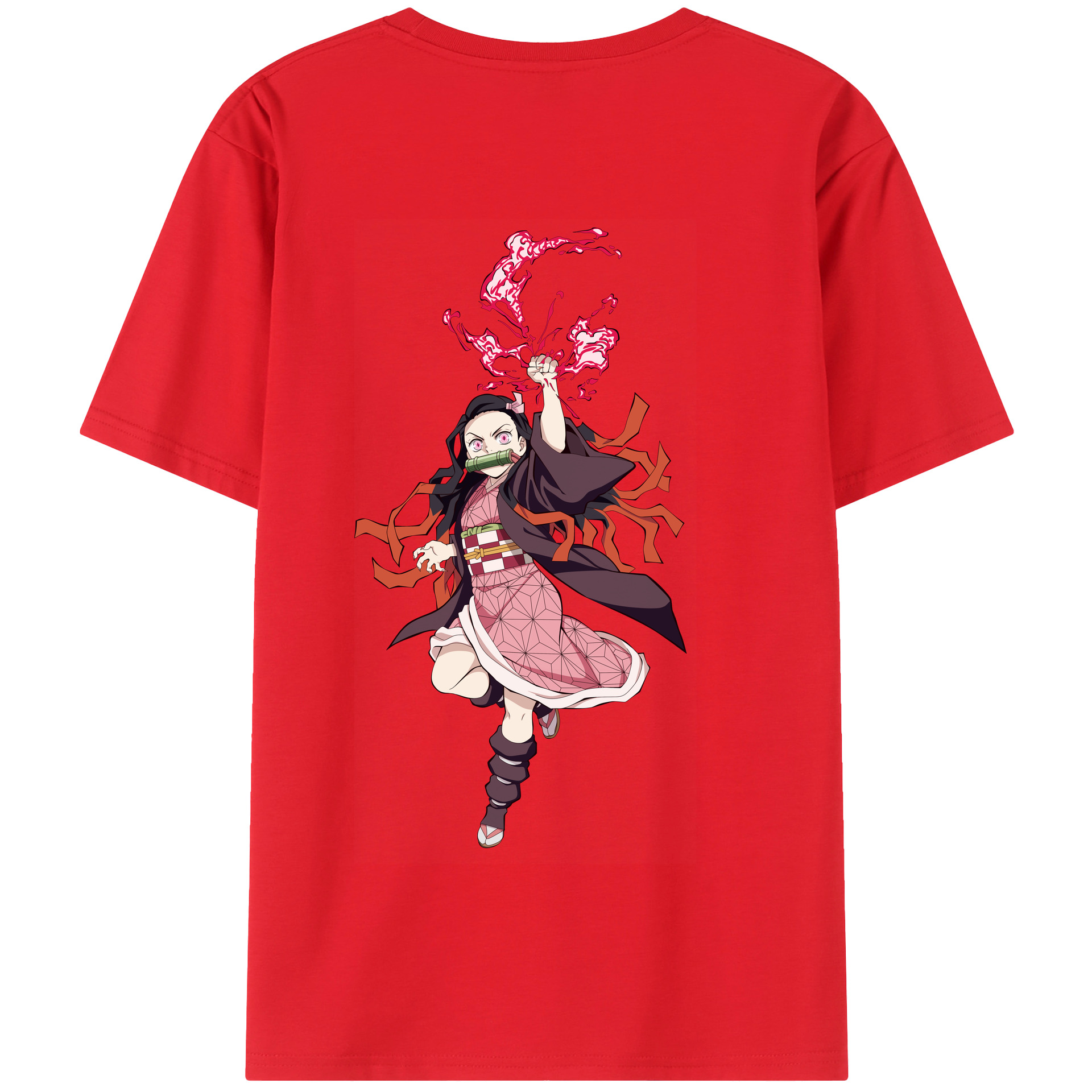 （画像用） 鬼滅の刃（きめつのやいば）竈門 禰󠄀豆子／かまど ねずこ Kamado Nezuko 綿100％半袖Tシャツ（背面プリント）