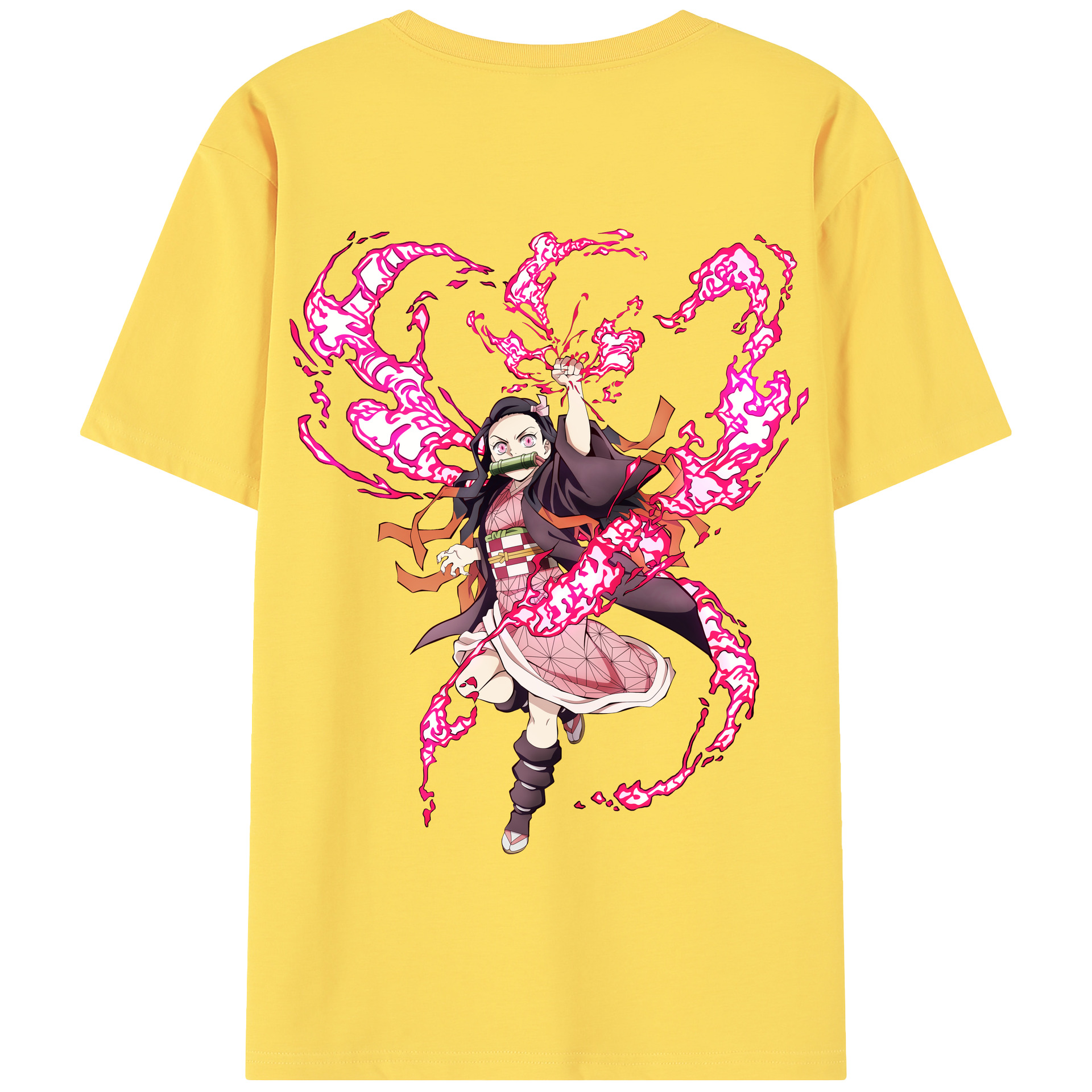 （画像用） 鬼滅の刃（きめつのやいば）竈門 禰󠄀豆子／かまど ねずこ Kamado Nezuko 綿100％半袖Tシャツ（背面プリント）
