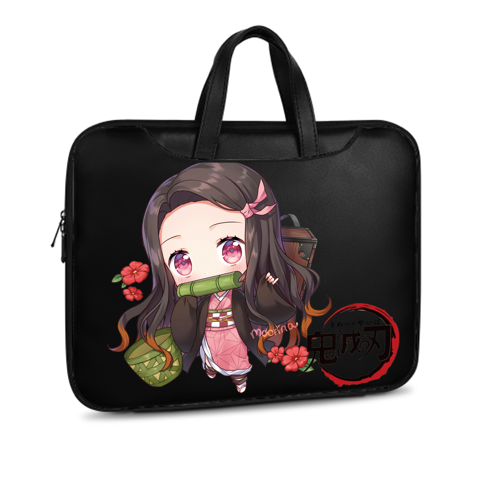（画像用） 鬼滅の刃（きめつのやいば）竈門 禰󠄀豆子／かまど ねずこ Kamado Nezuko レザーラップトップバッグ　ノートパソコンケース