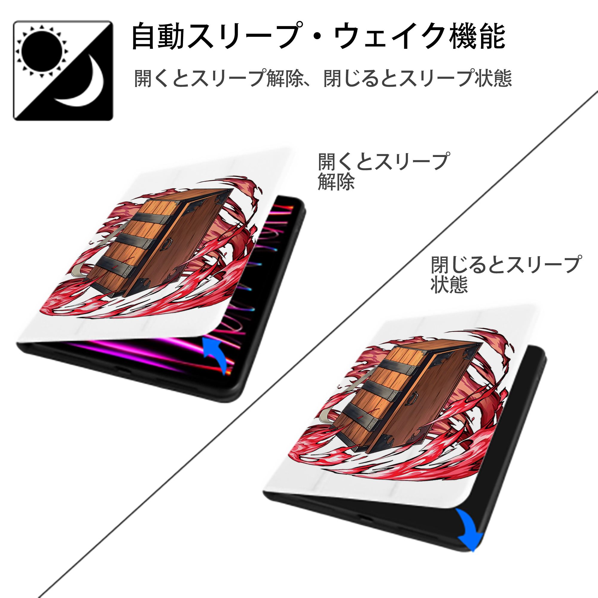 鬼滅の刃（きめつのやいば）竈門 禰󠄀豆子／かまど ねずこ Kamado Nezuko IPad ケース ペン収納付き 三つ折りスタンド PUレザー×シリコン 対応機種9.5/10.5/10.9インチ