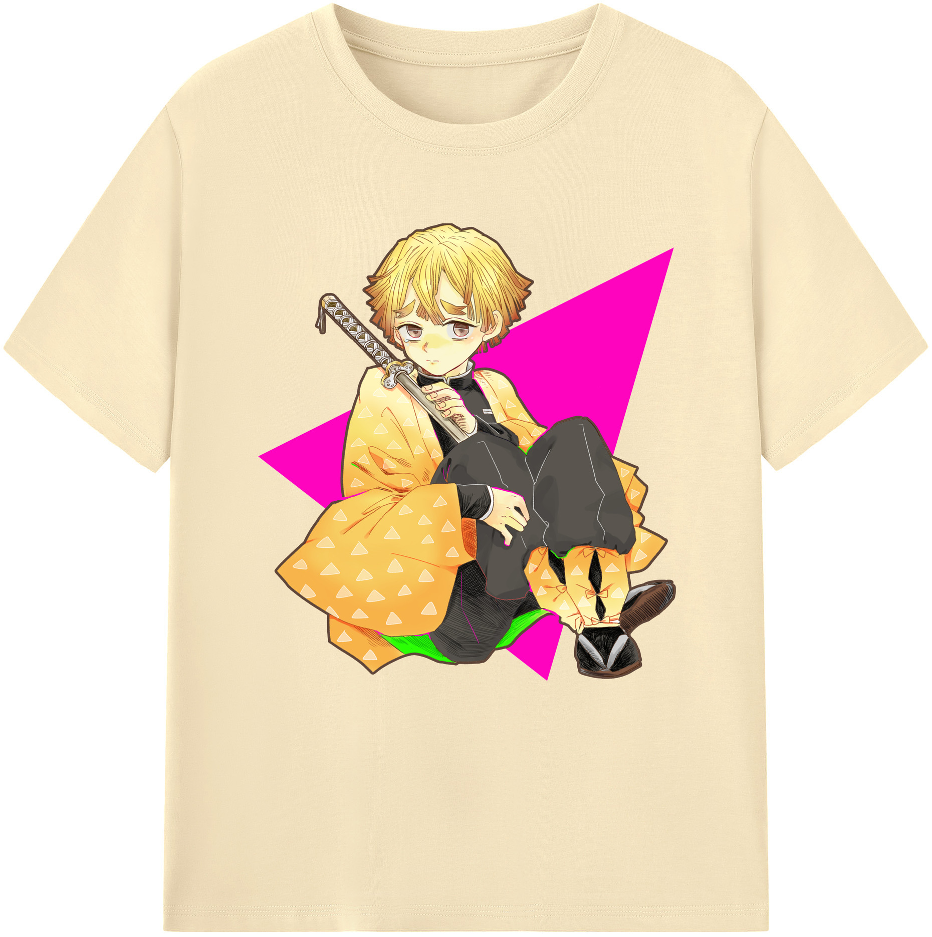 （画像用） 鬼滅の刃（きめつのやいば）我妻 善逸／あがつま ぜんいつ Agatsuma Zenitsu 綿100％半袖Tシャツ（フロントプリント）