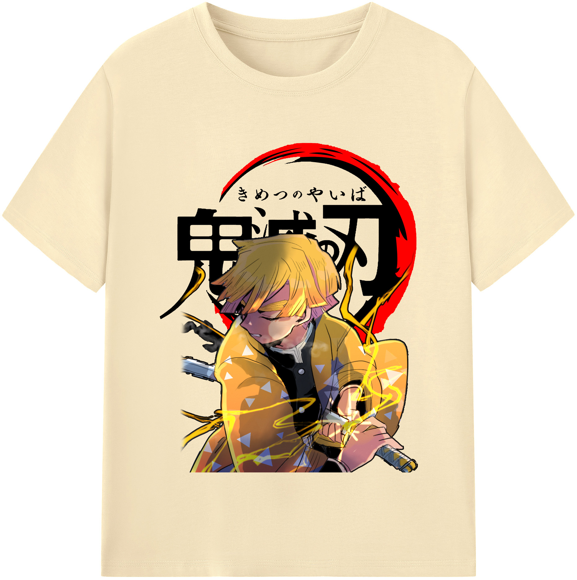 （画像用） 鬼滅の刃（きめつのやいば）我妻 善逸／あがつま ぜんいつ Agatsuma Zenitsu 綿100％半袖Tシャツ（フロントプリント）