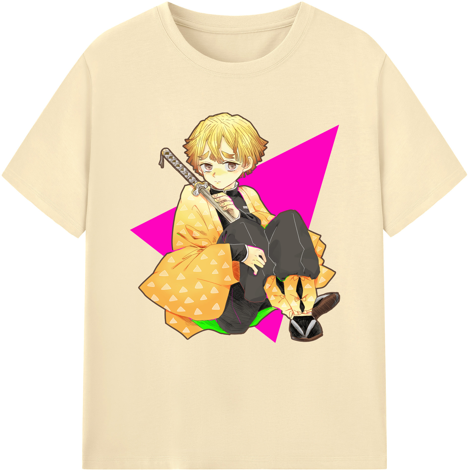 （画像用） 鬼滅の刃（きめつのやいば）我妻 善逸／あがつま ぜんいつ Agatsuma Zenitsu 綿100％半袖Tシャツ（フロントプリント）