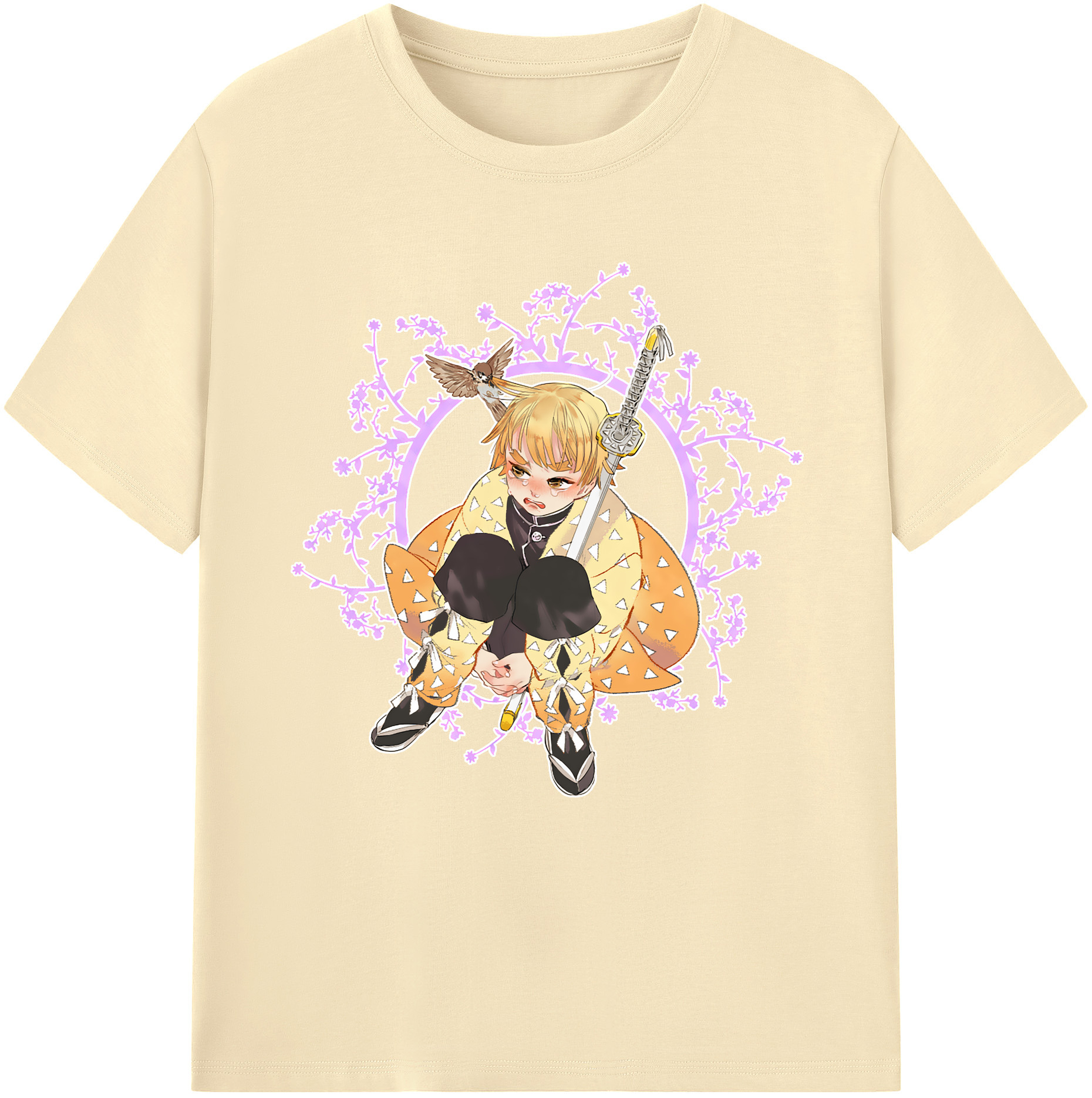 （画像用） 鬼滅の刃（きめつのやいば）我妻 善逸／あがつま ぜんいつ Agatsuma Zenitsu 綿100％半袖Tシャツ（フロントプリント）