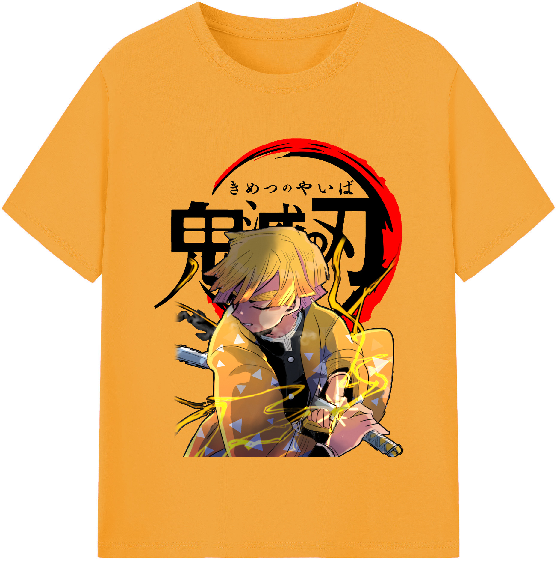 （画像用） 鬼滅の刃（きめつのやいば）我妻 善逸／あがつま ぜんいつ Agatsuma Zenitsu 綿100％半袖Tシャツ（フロントプリント）