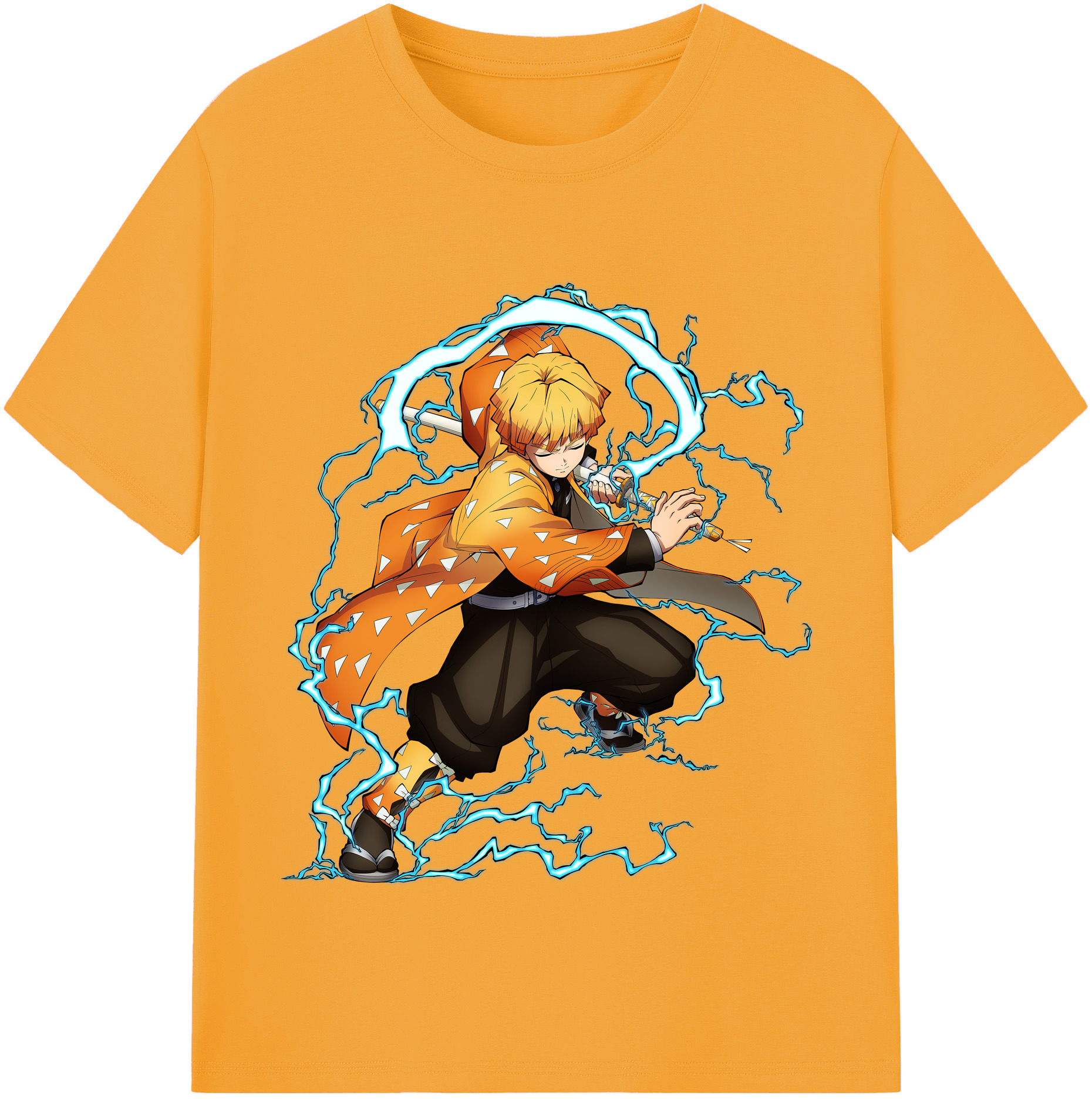 （画像用） 鬼滅の刃（きめつのやいば）我妻 善逸／あがつま ぜんいつ Agatsuma Zenitsu 綿100％半袖Tシャツ（フロントプリント）