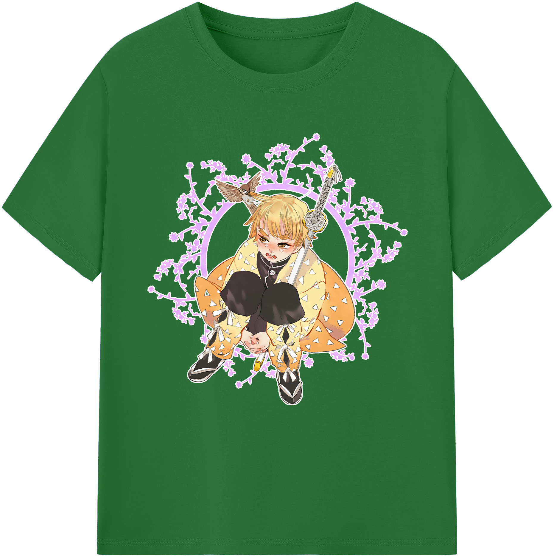 （画像用） 鬼滅の刃（きめつのやいば）我妻 善逸／あがつま ぜんいつ Agatsuma Zenitsu 綿100％半袖Tシャツ（フロントプリント）