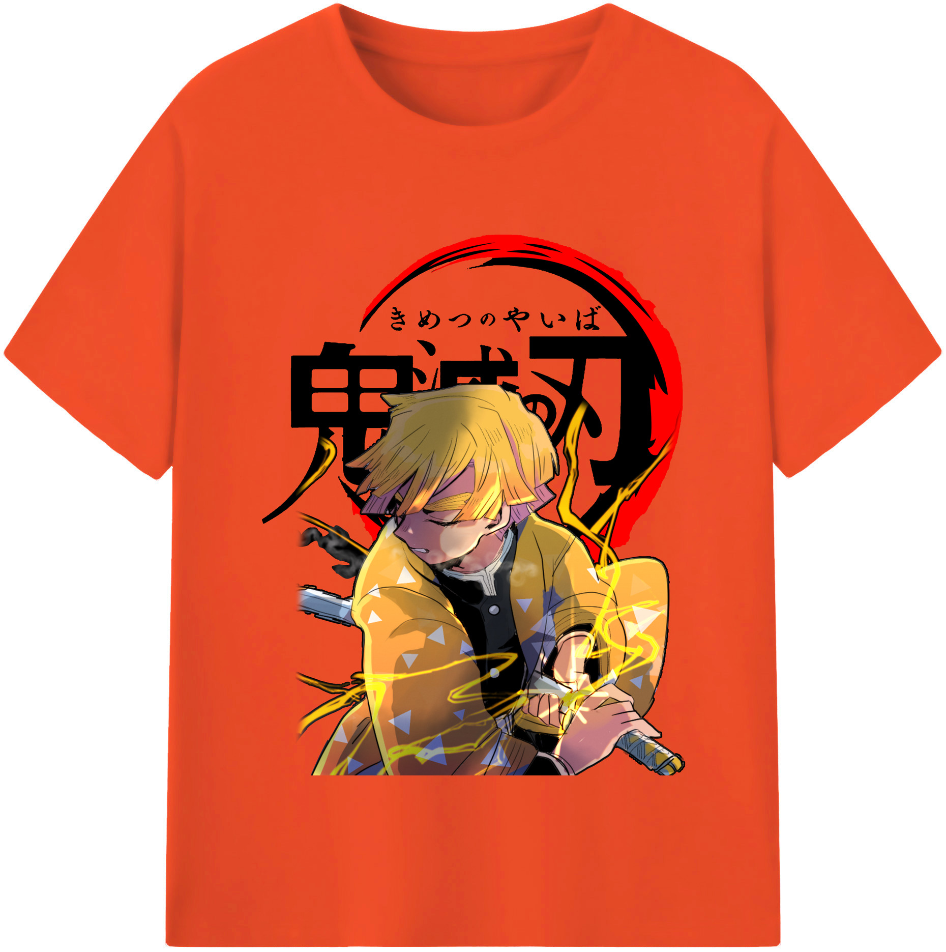 （画像用） 鬼滅の刃（きめつのやいば）我妻 善逸／あがつま ぜんいつ Agatsuma Zenitsu 綿100％半袖Tシャツ（フロントプリント）