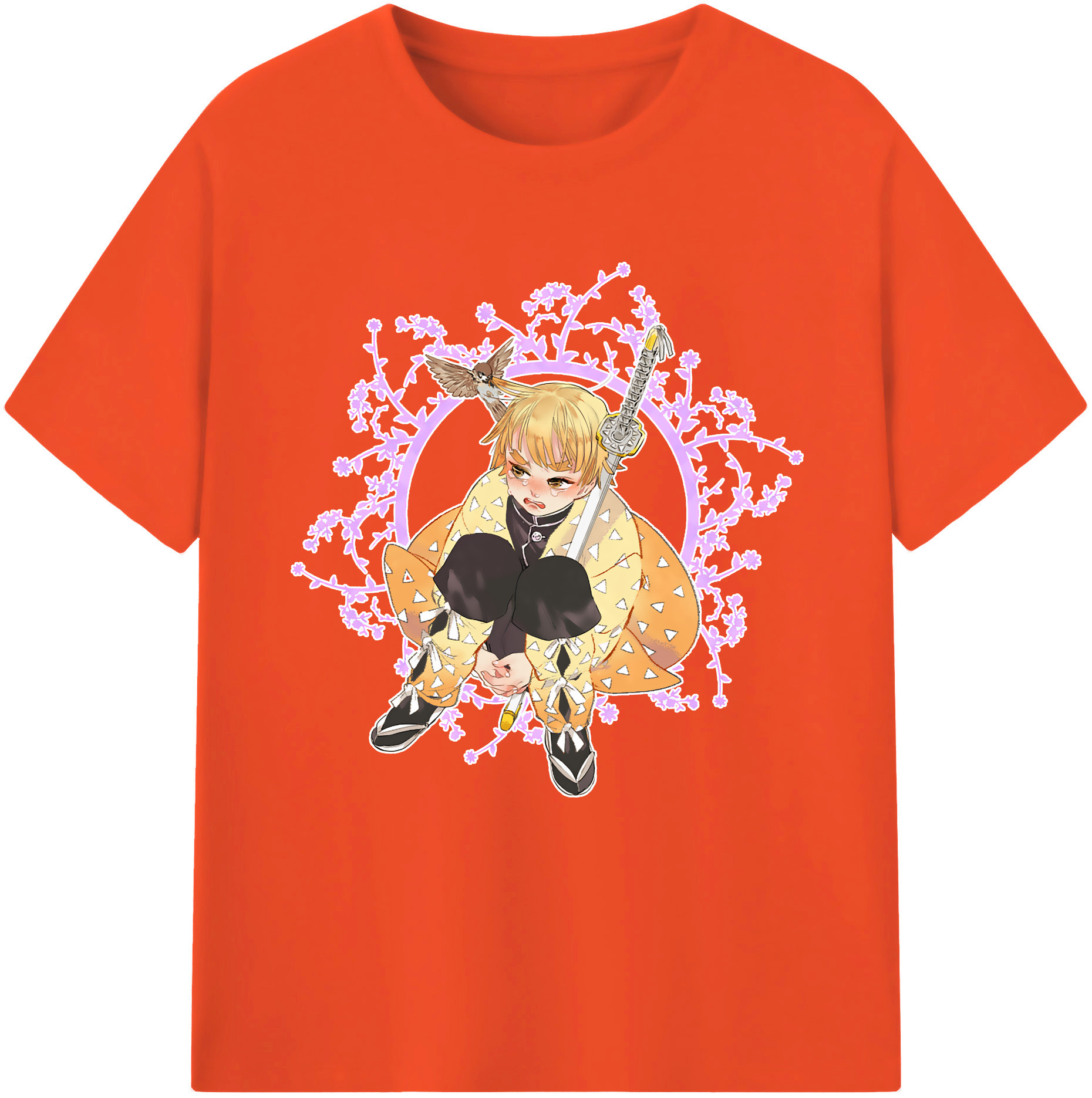 （画像用） 鬼滅の刃（きめつのやいば）我妻 善逸／あがつま ぜんいつ Agatsuma Zenitsu 綿100％半袖Tシャツ（フロントプリント）