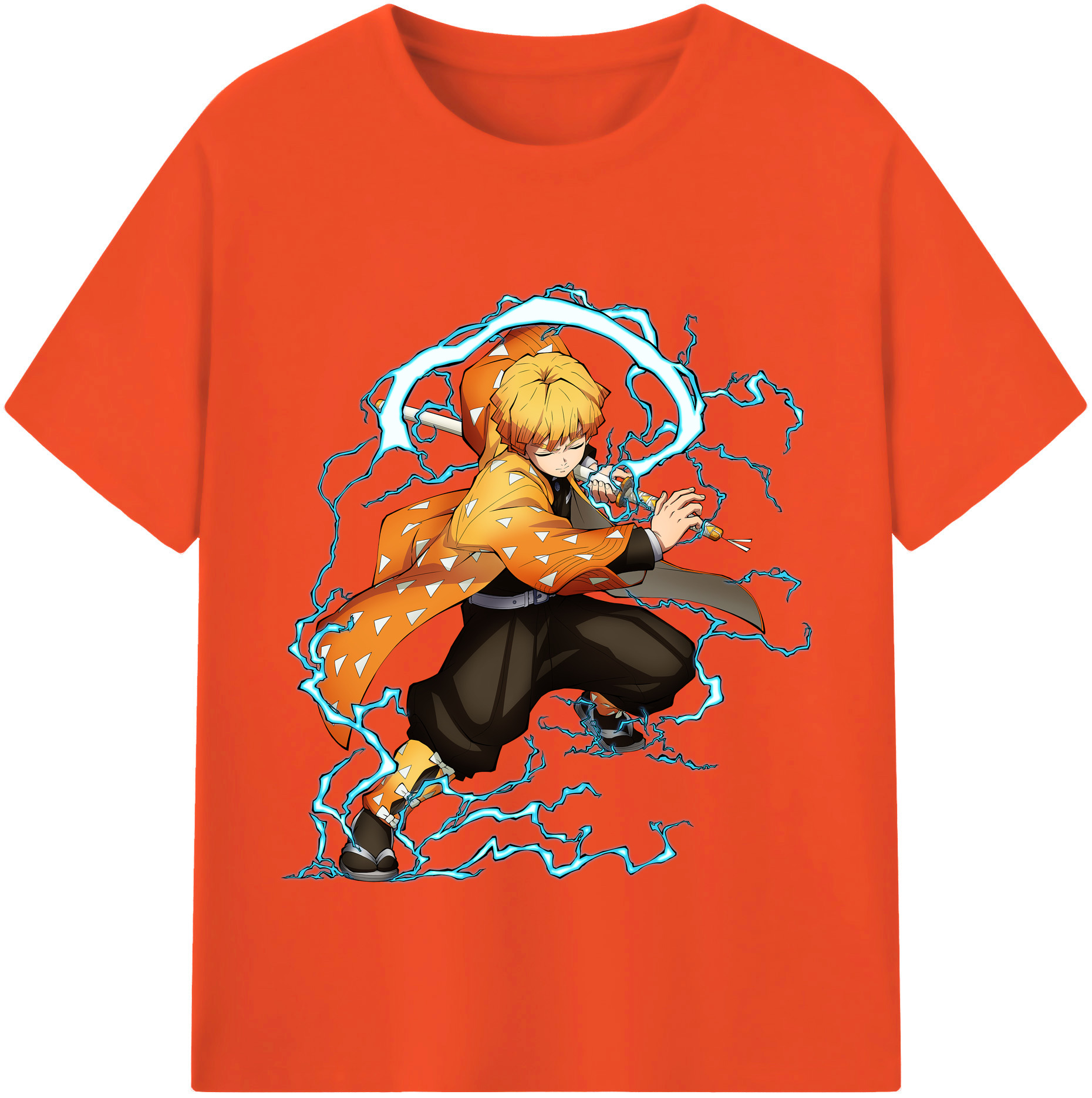 （画像用） 鬼滅の刃（きめつのやいば）我妻 善逸／あがつま ぜんいつ Agatsuma Zenitsu 綿100％半袖Tシャツ（フロントプリント）
